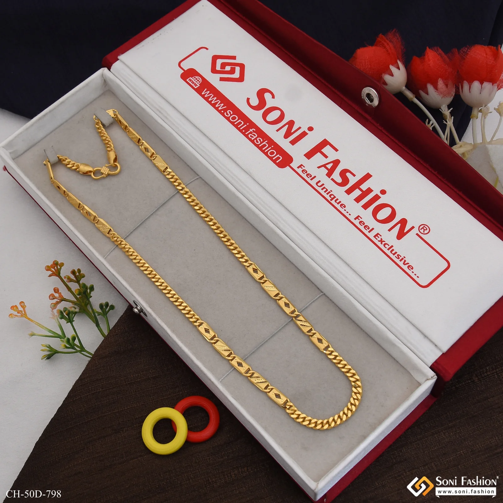 1 Gram Gold Plated Artisanal Design Linked Nawabi Chain for Men - Style D798 - Image 3