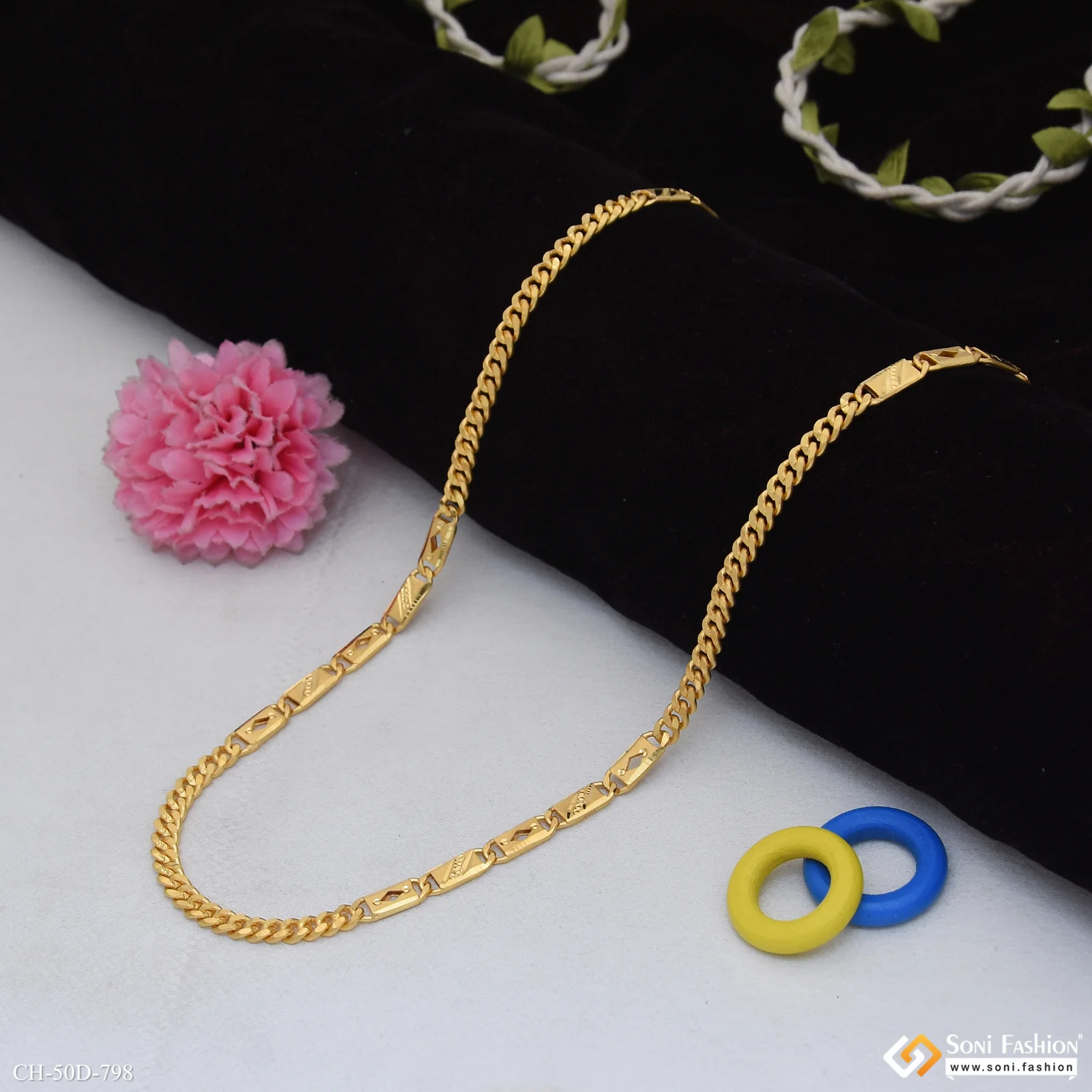 1 Gram Gold Plated Artisanal Design Linked Nawabi Chain for Men - Style D798 - Image 4