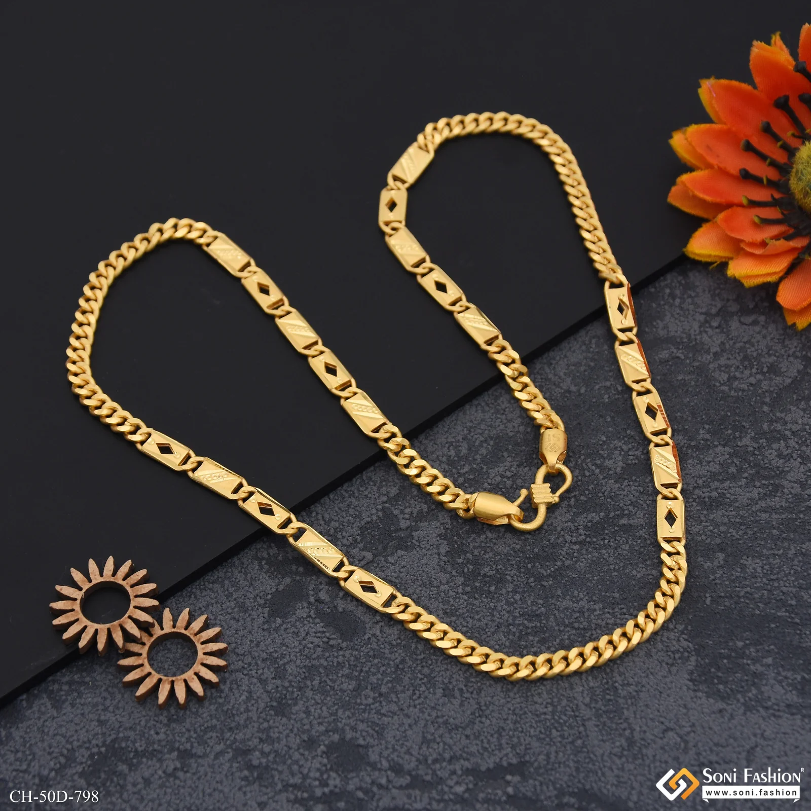 1 Gram Gold Plated Artisanal Design Linked Nawabi Chain for Men - Style D798 - Image 5