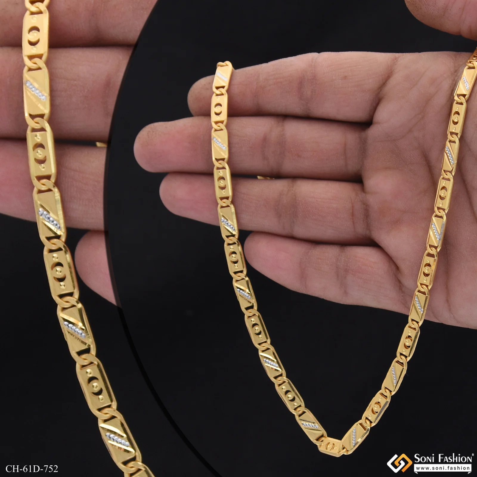 1 Gram Gold Plated Artisanal Design Nawabi Chain for Men - Style D752 - Image 2