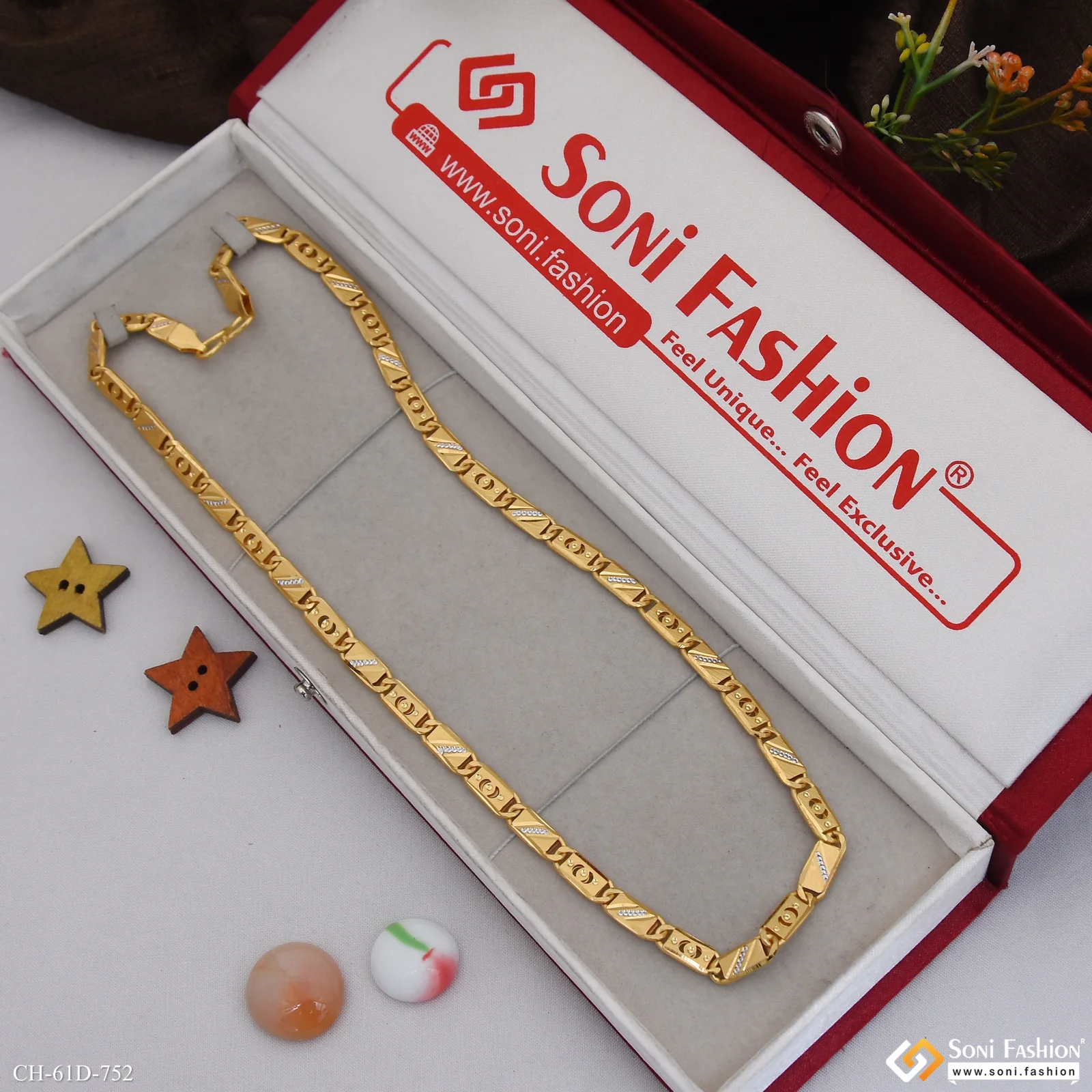 1 Gram Gold Plated Artisanal Design Nawabi Chain for Men - Style D752 - Image 3