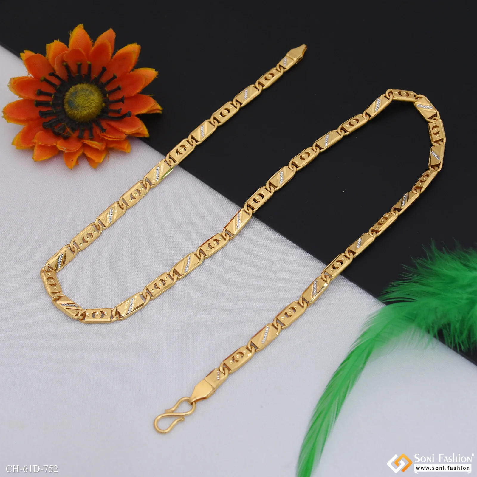 1 Gram Gold Plated Artisanal Design Nawabi Chain for Men - Style D752 - Image 4
