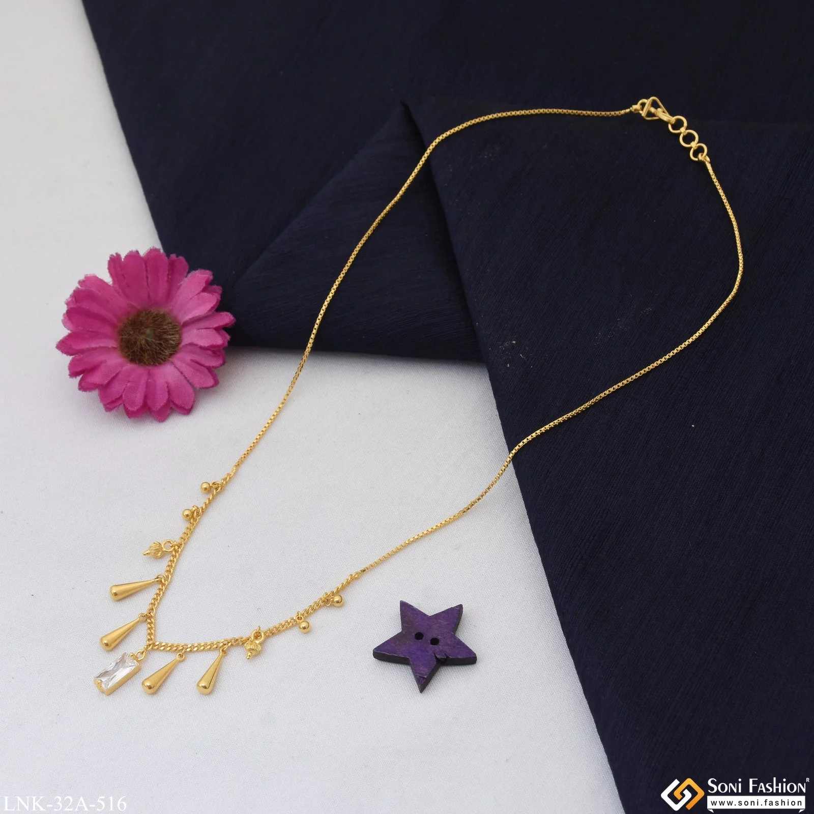 1 Gram Gold Plated Artisanal Design Necklace for Ladies - Style A516 - Image 5