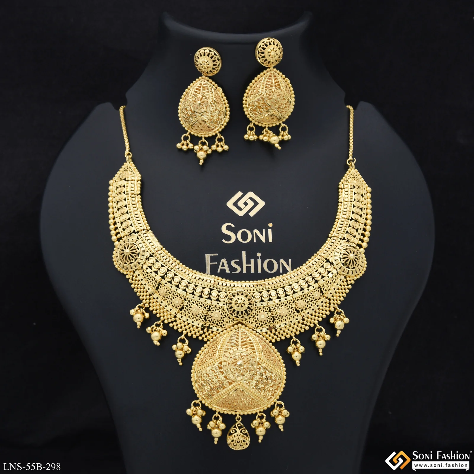 1 Gram Gold Plated Artisanal Design Necklace Set for Women - Style B298