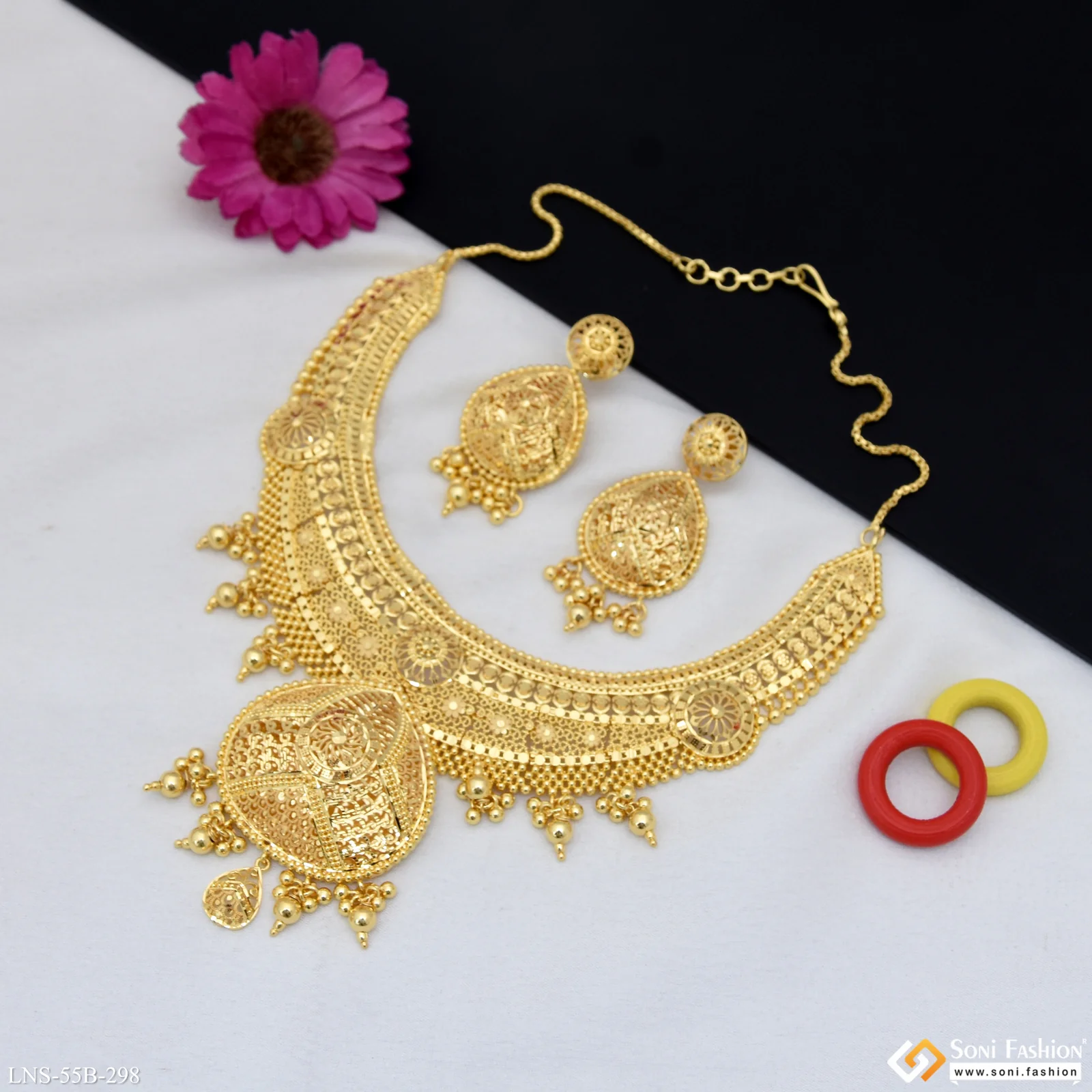 1 Gram Gold Plated Artisanal Design Necklace Set for Women - Style B298 - Image 3