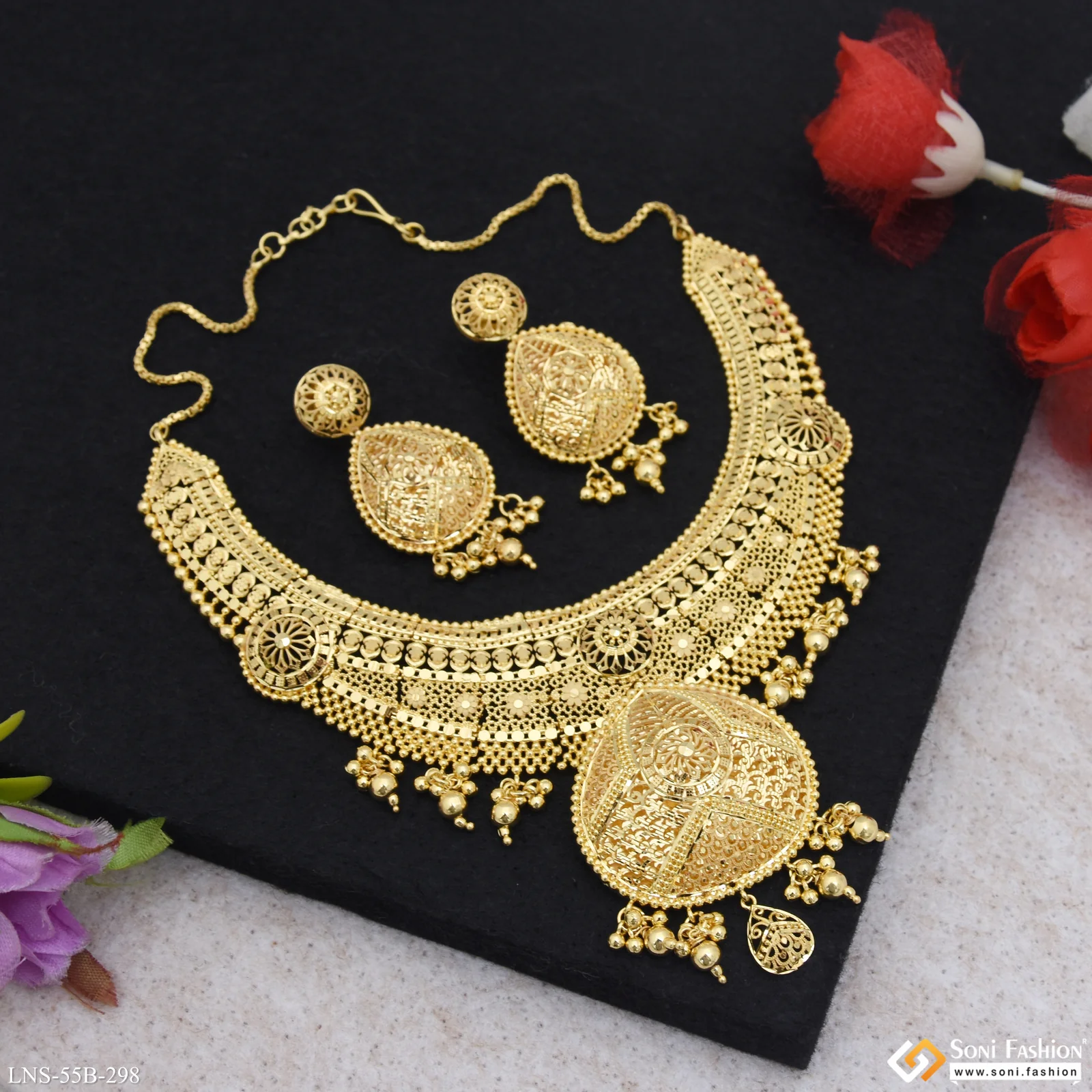 1 Gram Gold Plated Artisanal Design Necklace Set for Women - Style B298 - Image 4
