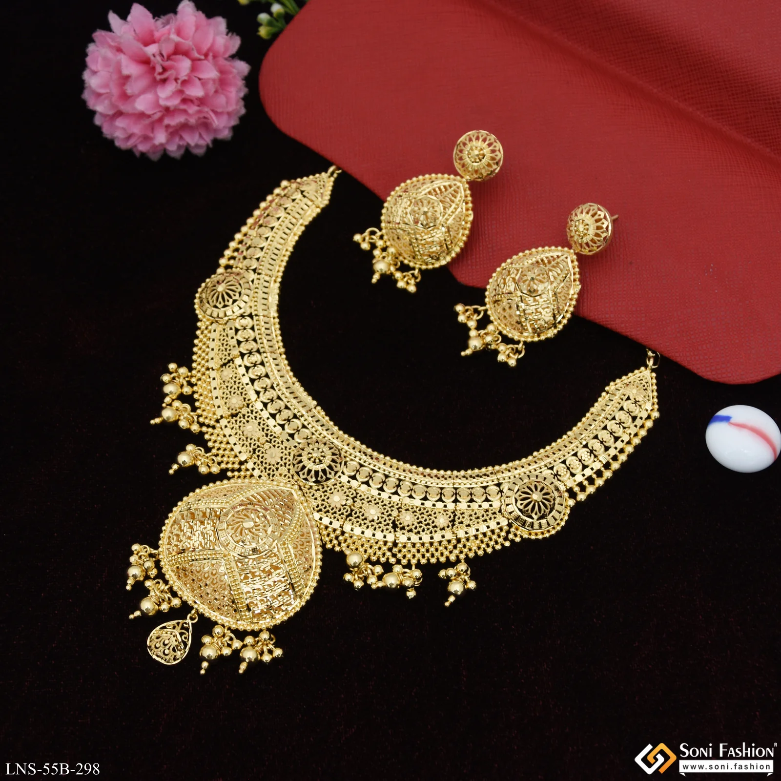 1 Gram Gold Plated Artisanal Design Necklace Set for Women - Style B298 - Image 5
