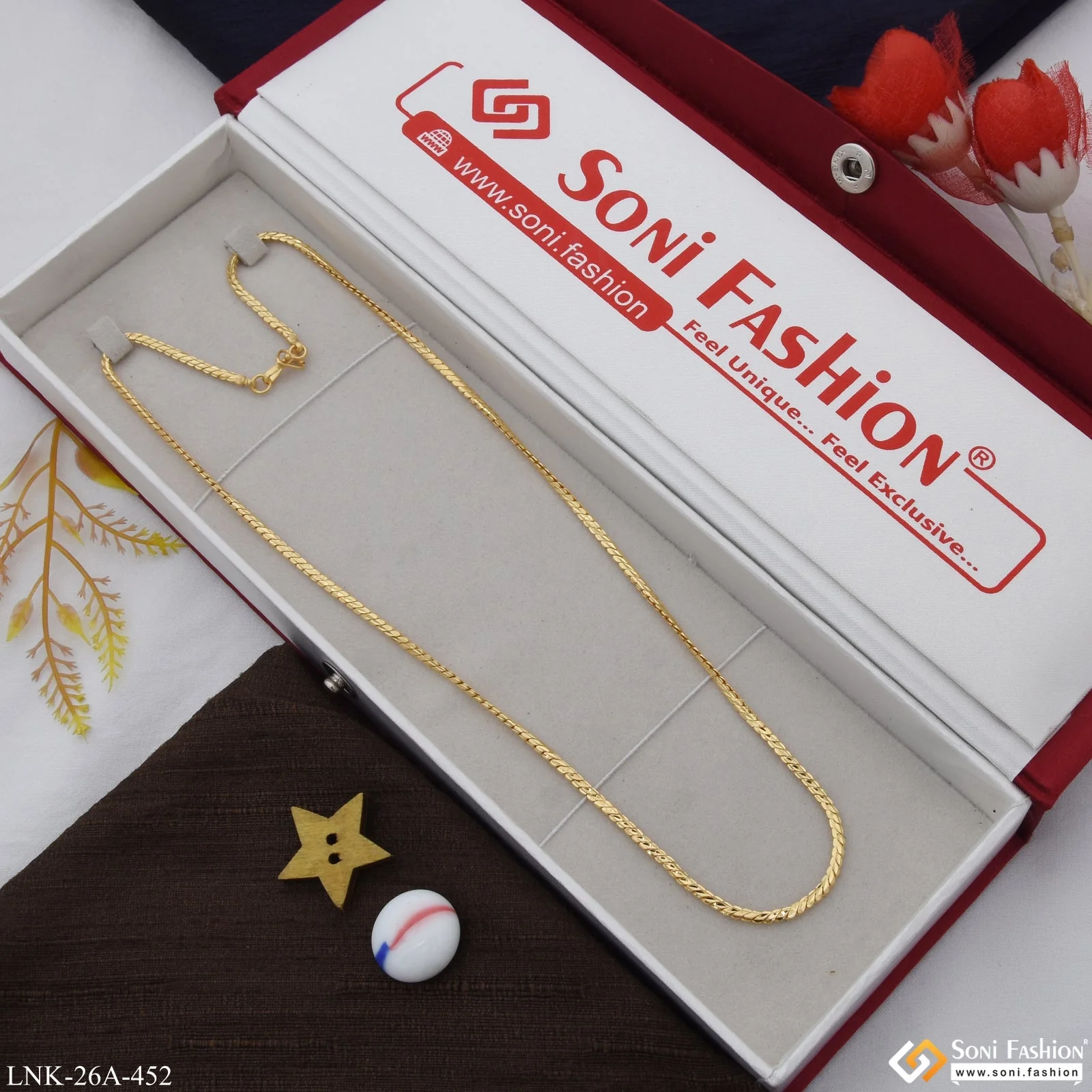 1 Gram Gold Plated Artisanal Design New Style Chain for Ladies - Style A452 - Image 3