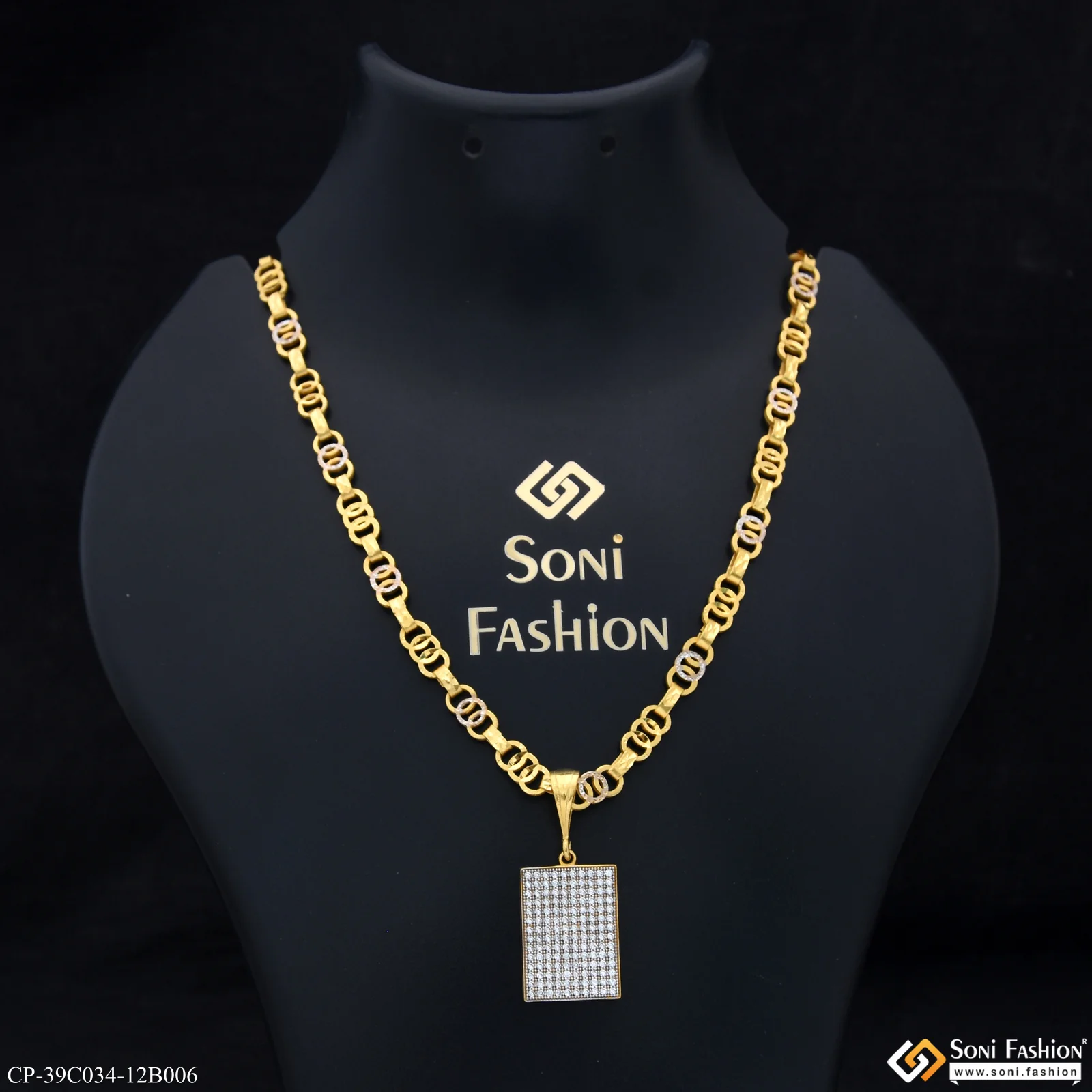 1 Gram Gold Plated Artisanal Design Pendant With Chain for Men (CP-C034-B006)