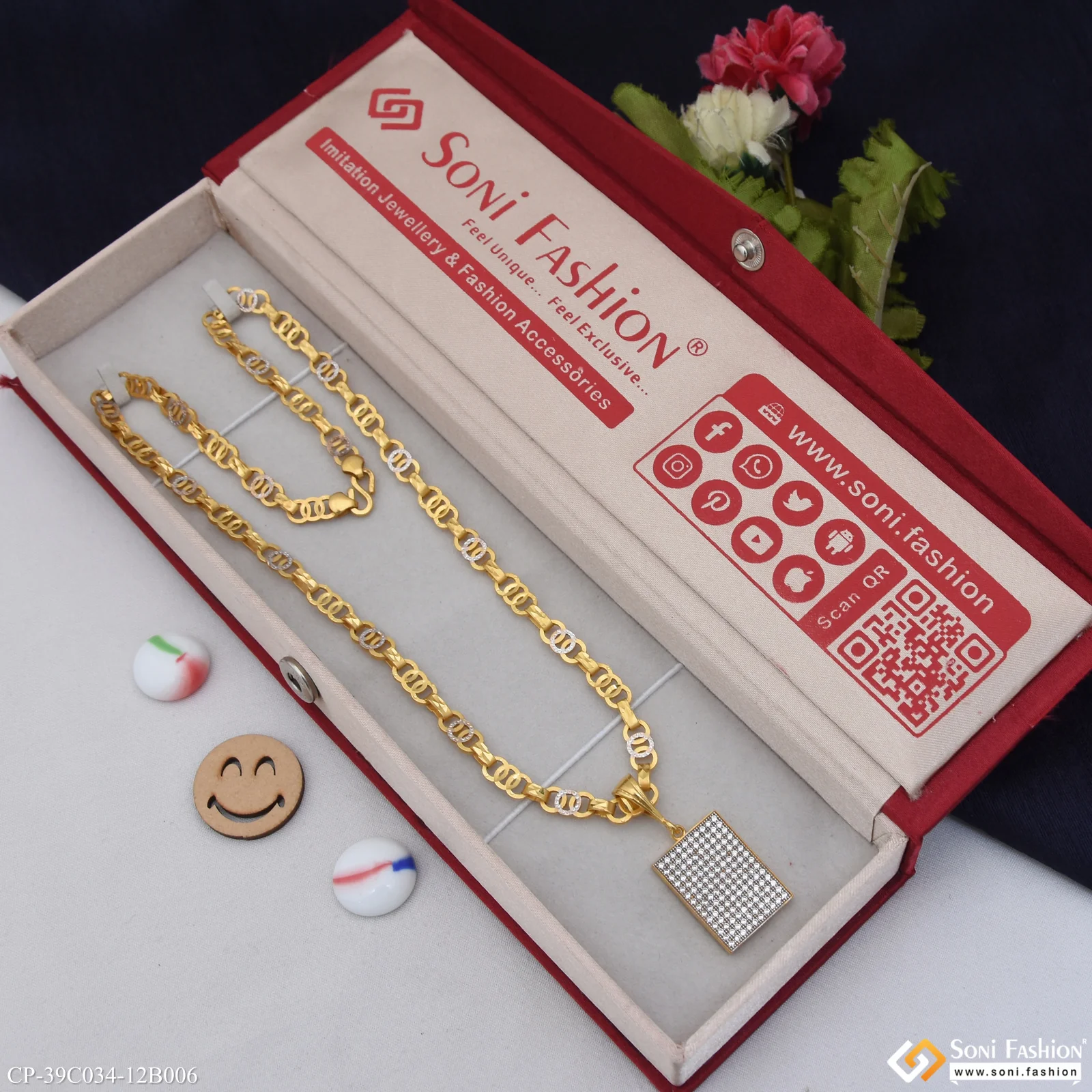 1 Gram Gold Plated Artisanal Design Pendant With Chain for Men (CP-C034-B006) - Image 2