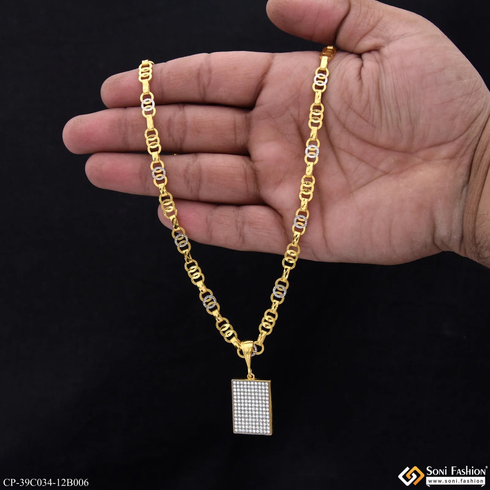 1 Gram Gold Plated Artisanal Design Pendant With Chain for Men (CP-C034-B006) - Image 3