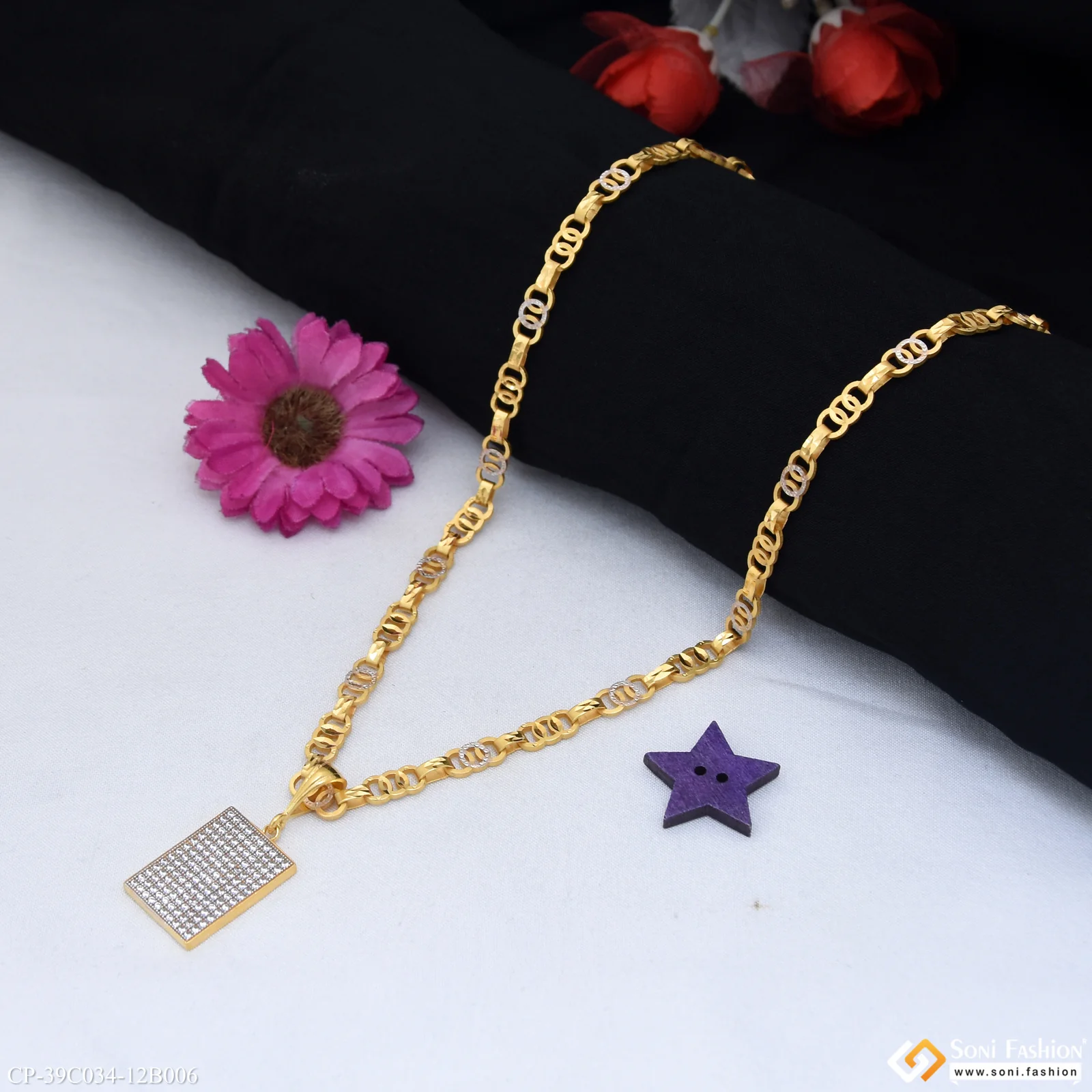 1 Gram Gold Plated Artisanal Design Pendant With Chain for Men (CP-C034-B006) - Image 4