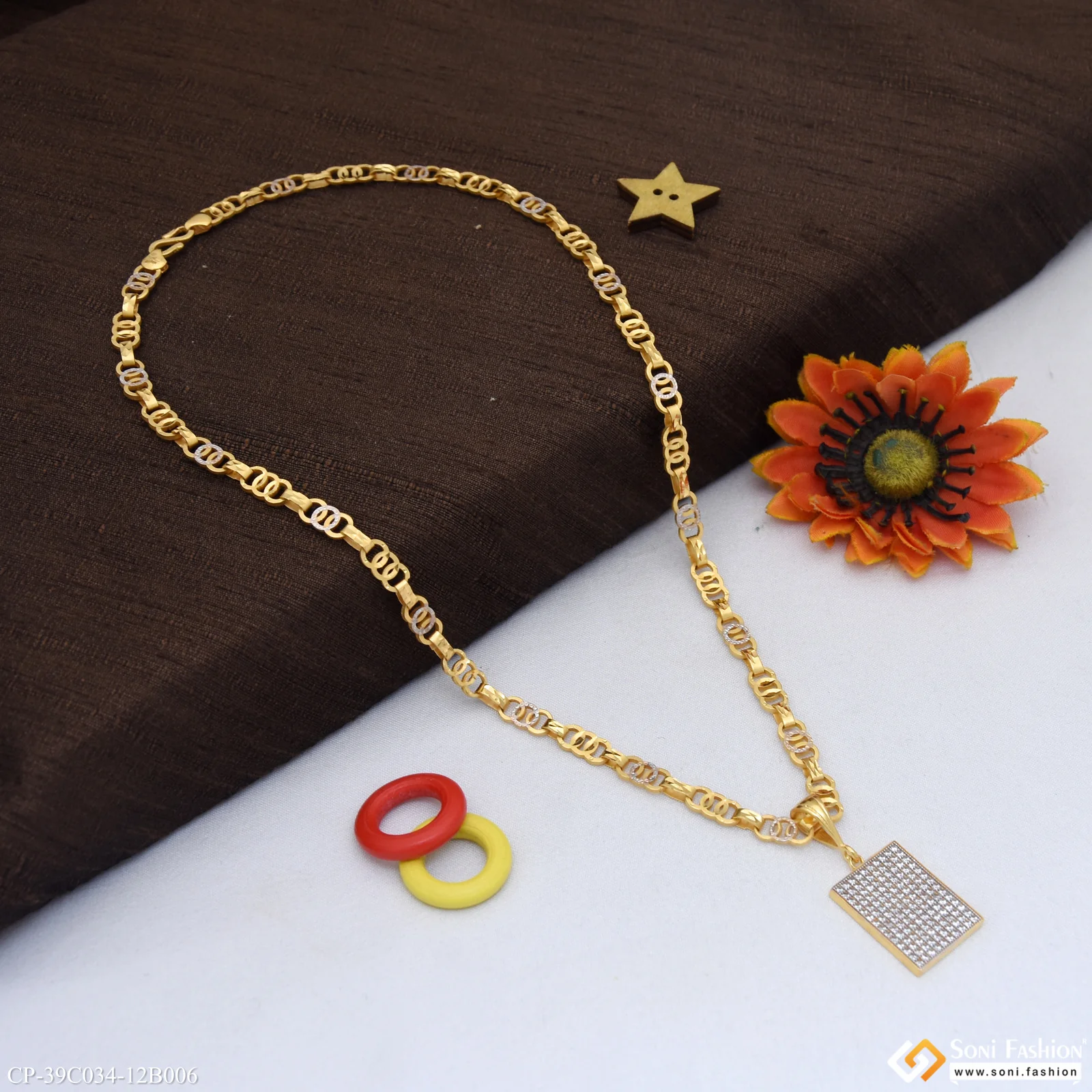 1 Gram Gold Plated Artisanal Design Pendant With Chain for Men (CP-C034-B006) - Image 5