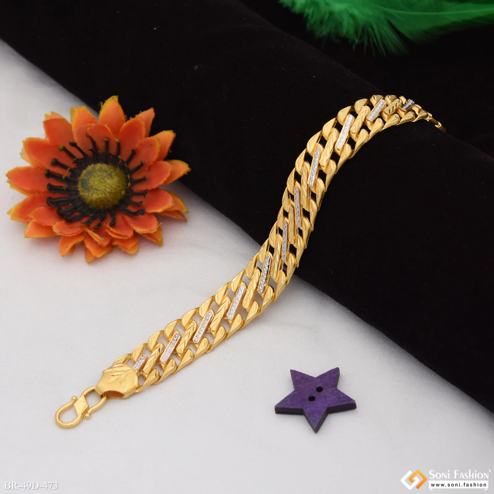 1 Gram Gold Plated Artisanal Design Pokal Bracelet for Men - Style D473 - Image 3