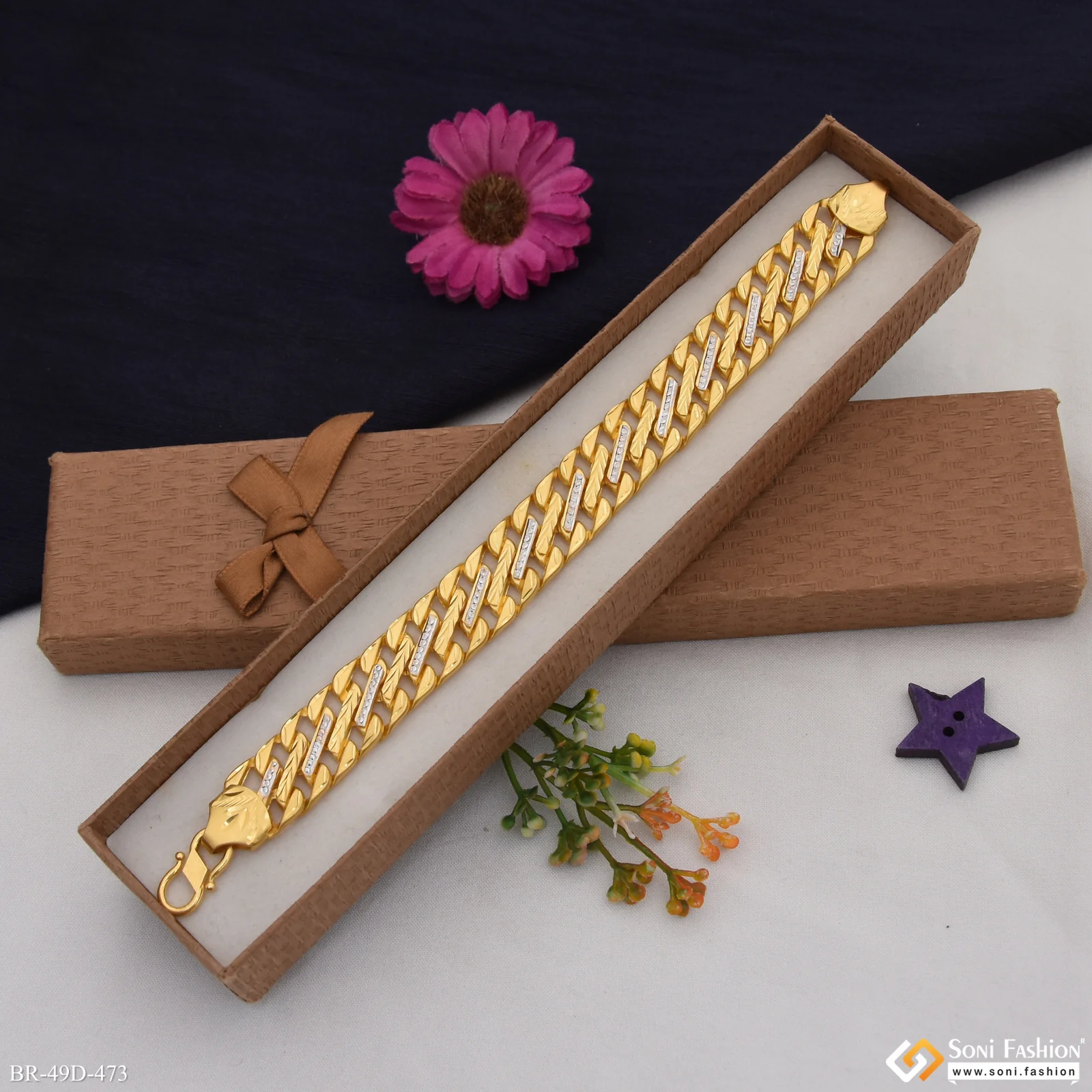 1 Gram Gold Plated Artisanal Design Pokal Bracelet for Men - Style D473 - Image 4