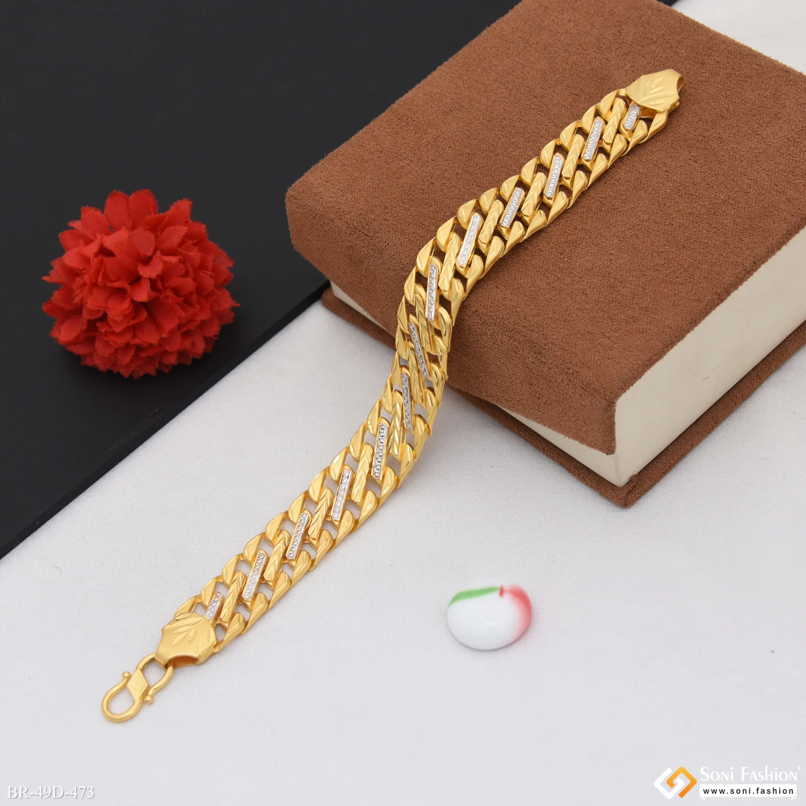 1 Gram Gold Plated Artisanal Design Pokal Bracelet for Men - Style D473 - Image 5
