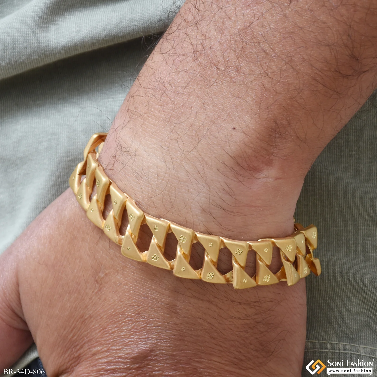 1 Gram Gold Plated Artisanal Design Pokal Bracelet for Men - Style D806
