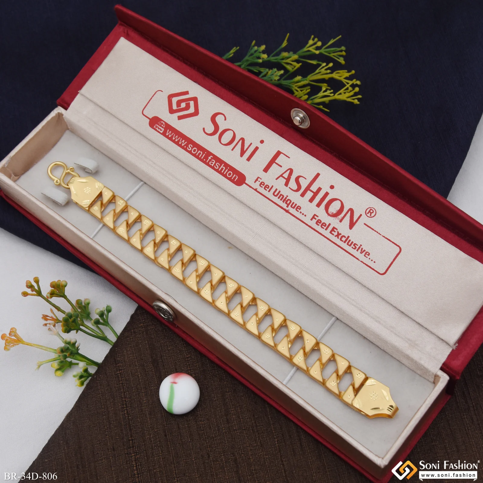 1 Gram Gold Plated Artisanal Design Pokal Bracelet for Men - Style D806 - Image 2