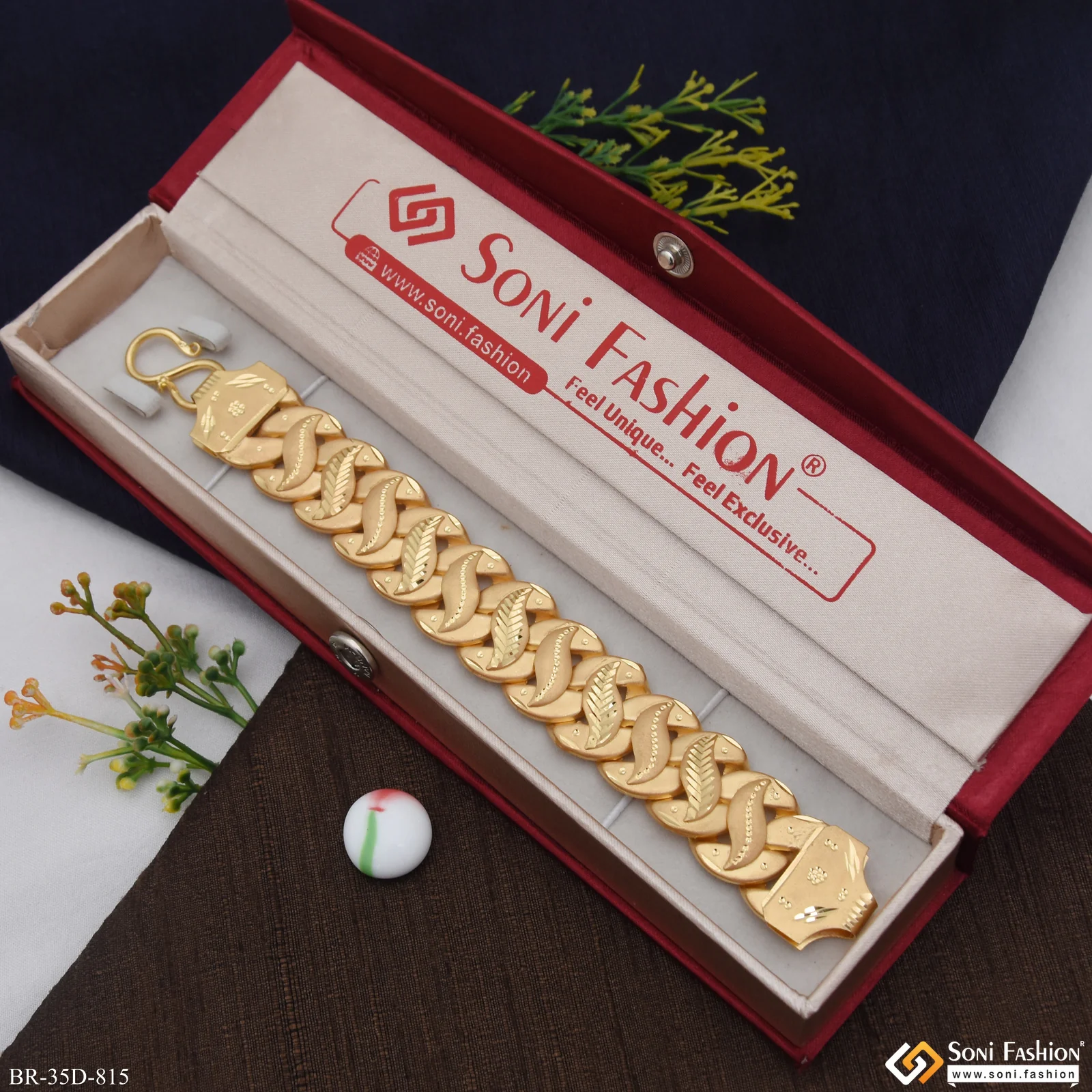 1 Gram Gold Plated Artisanal Design Pokal Bracelet for Men - Style D815 - Image 2