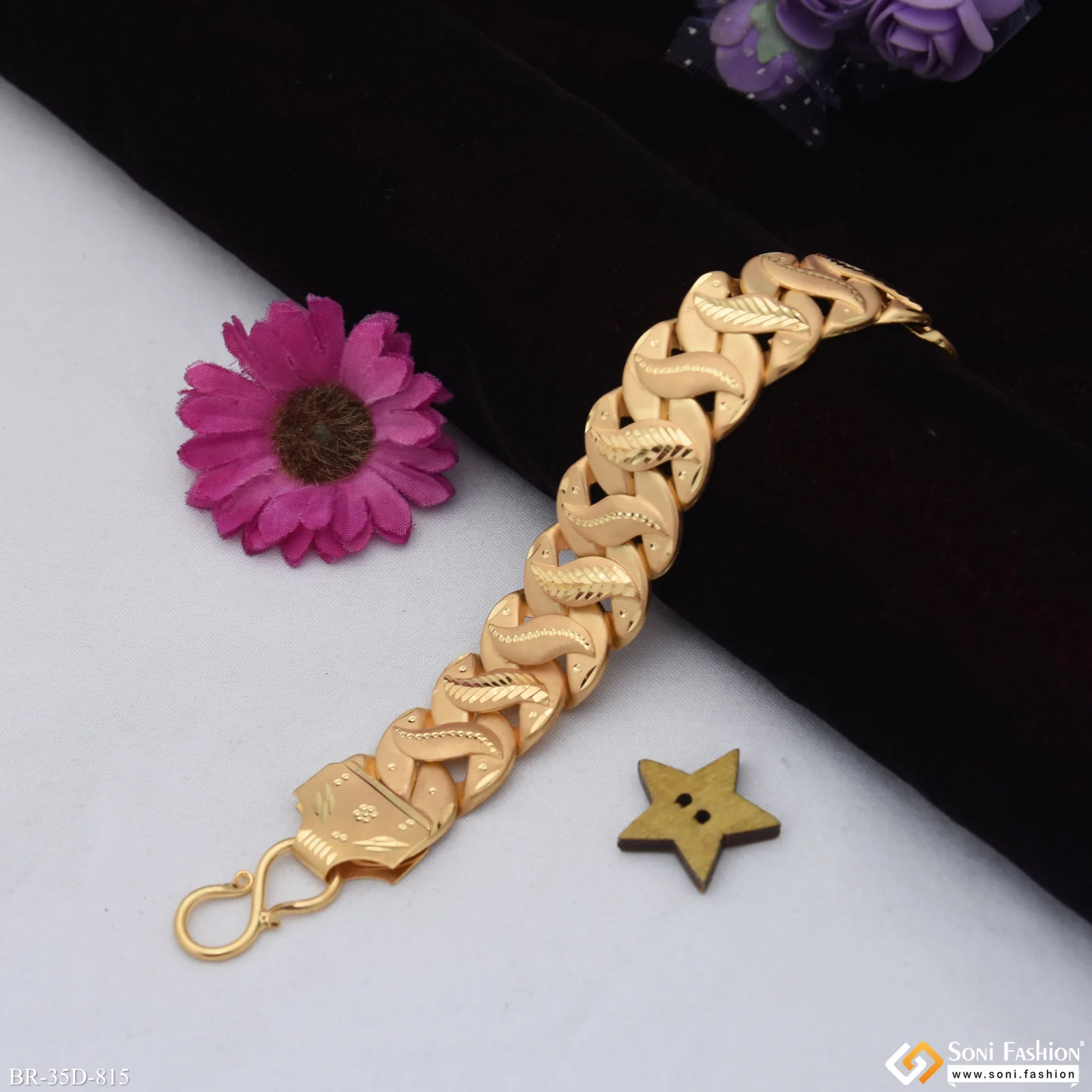 1 Gram Gold Plated Artisanal Design Pokal Bracelet for Men - Style D815 - Image 3