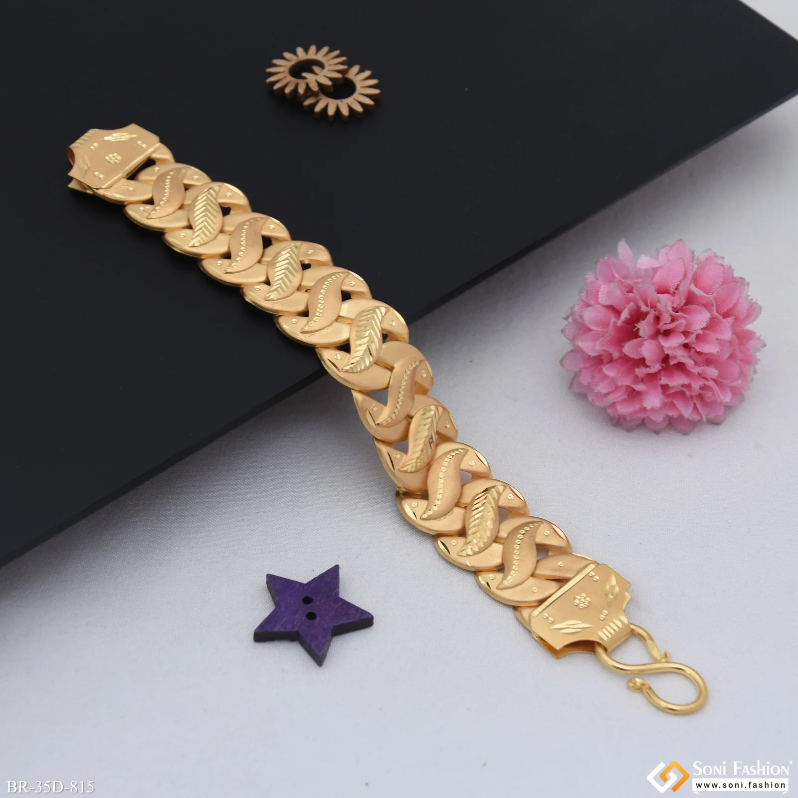 1 Gram Gold Plated Artisanal Design Pokal Bracelet for Men - Style D815 - Image 4