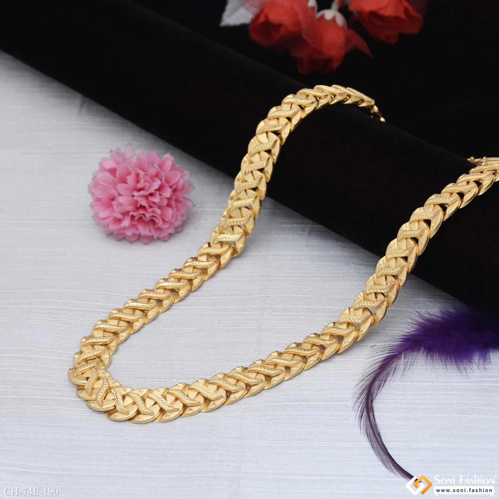 1 Gram Gold Plated Artisanal Design Pokal Chain for Men - Style E190 - Image 6