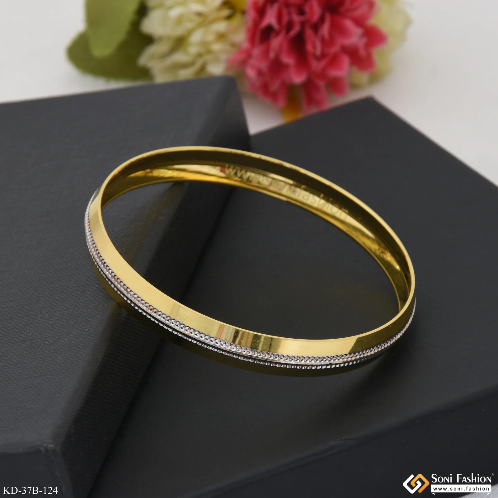 1 Gram Gold Plated Artisanal Design Punjabi Kada for Men - Style B124 - Image 5