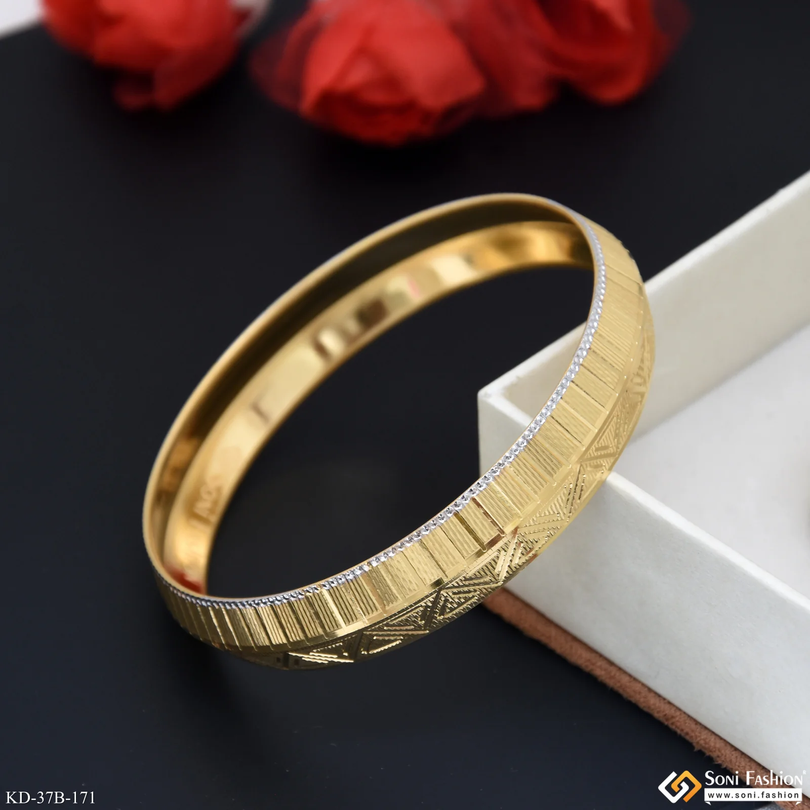 1 Gram Gold Plated Artisanal Design Punjabi Kada for Men - Style B171 - Image 3