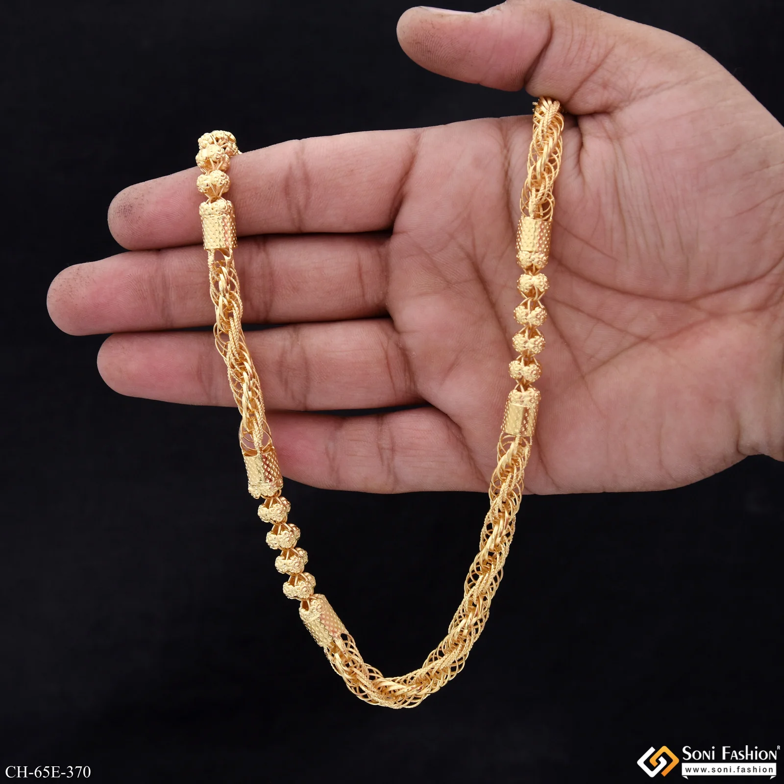 1 Gram Gold Plated Artisanal Design Rajwadi Chain for Men - Style E370 - Image 6