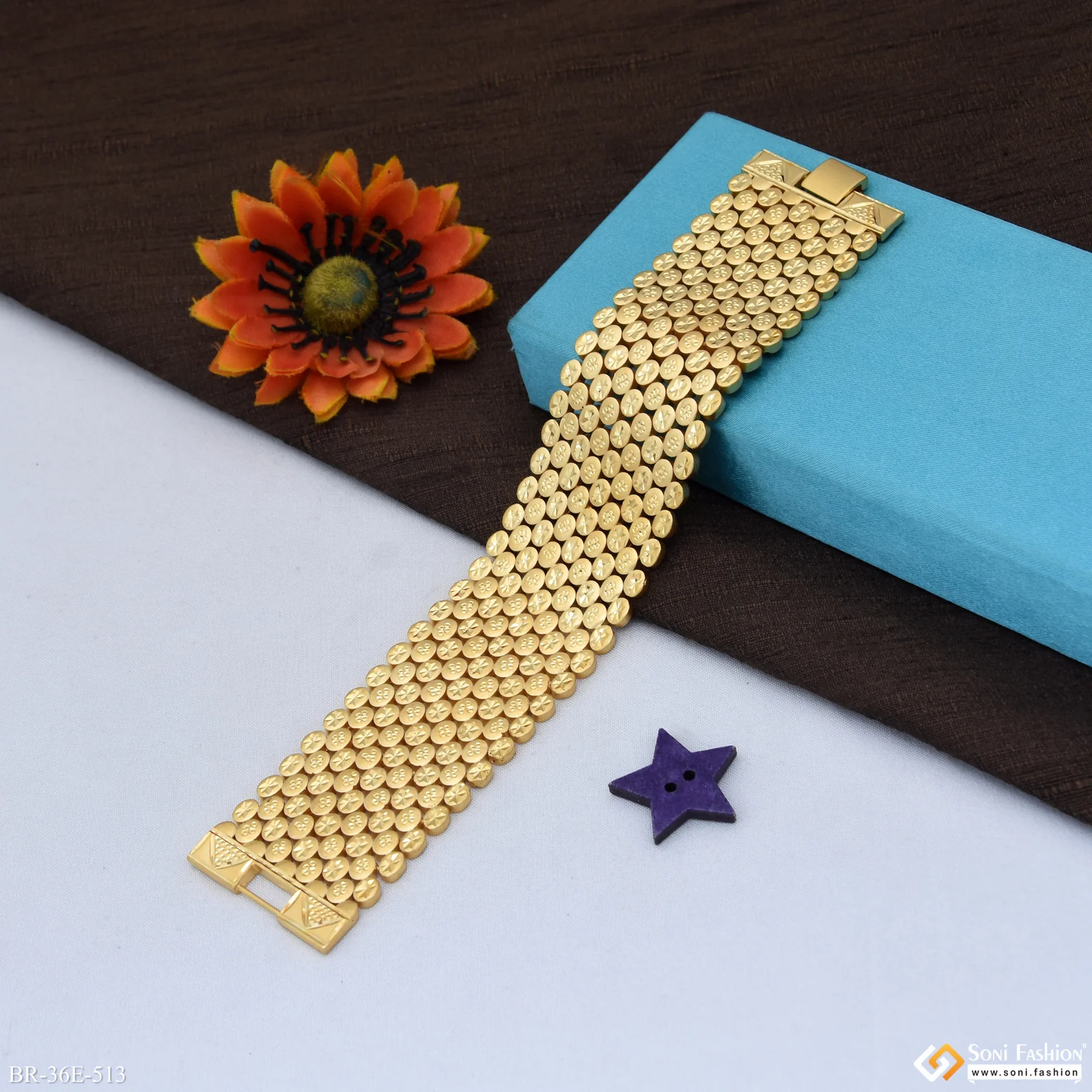 1 Gram Gold Plated Sophisticated Design - Rudraksha Bracelet for Men - Style B513 - Image 4