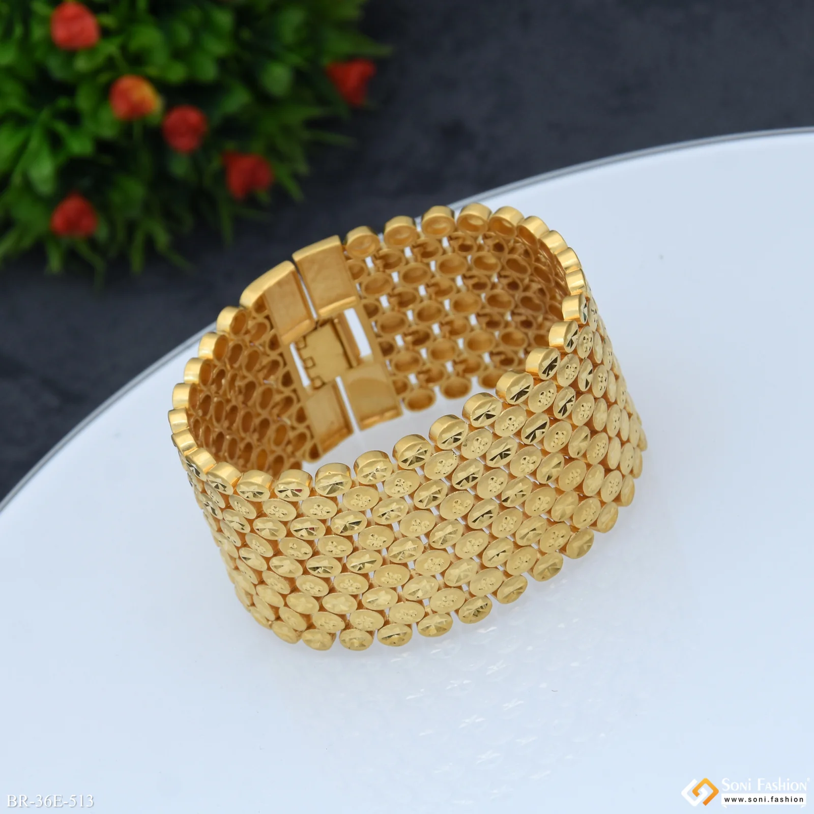 1 Gram Gold Plated Sophisticated Design - Rudraksha Bracelet for Men - Style B513 - Image 5