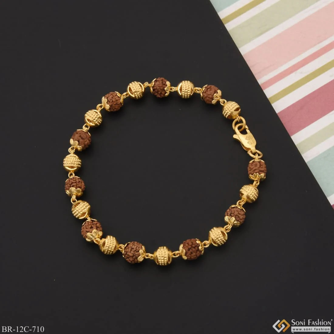 1 Gram Gold Plated Attention-Getting Design Rudraksha Bracelet for Men - Style C710 - Image 3