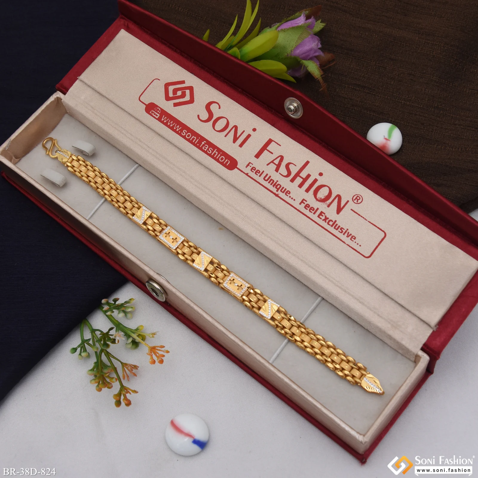 1 Gram Gold Plated Awesome Design Box Bracelet for Men - Style D824 - Image 2