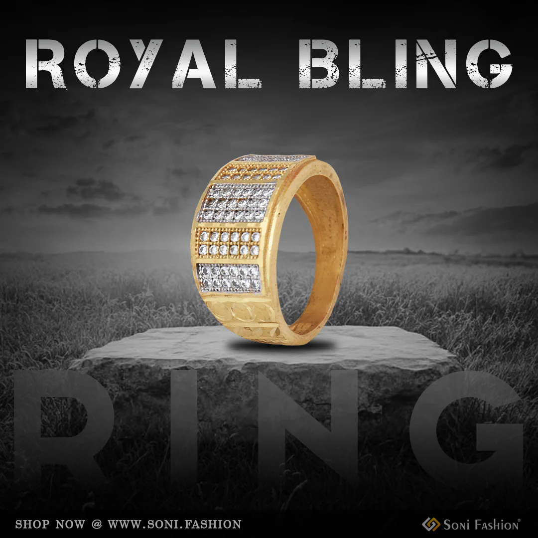 1 Gram Gold Plated Awesome Design Diamond Ring for Men - Style B622