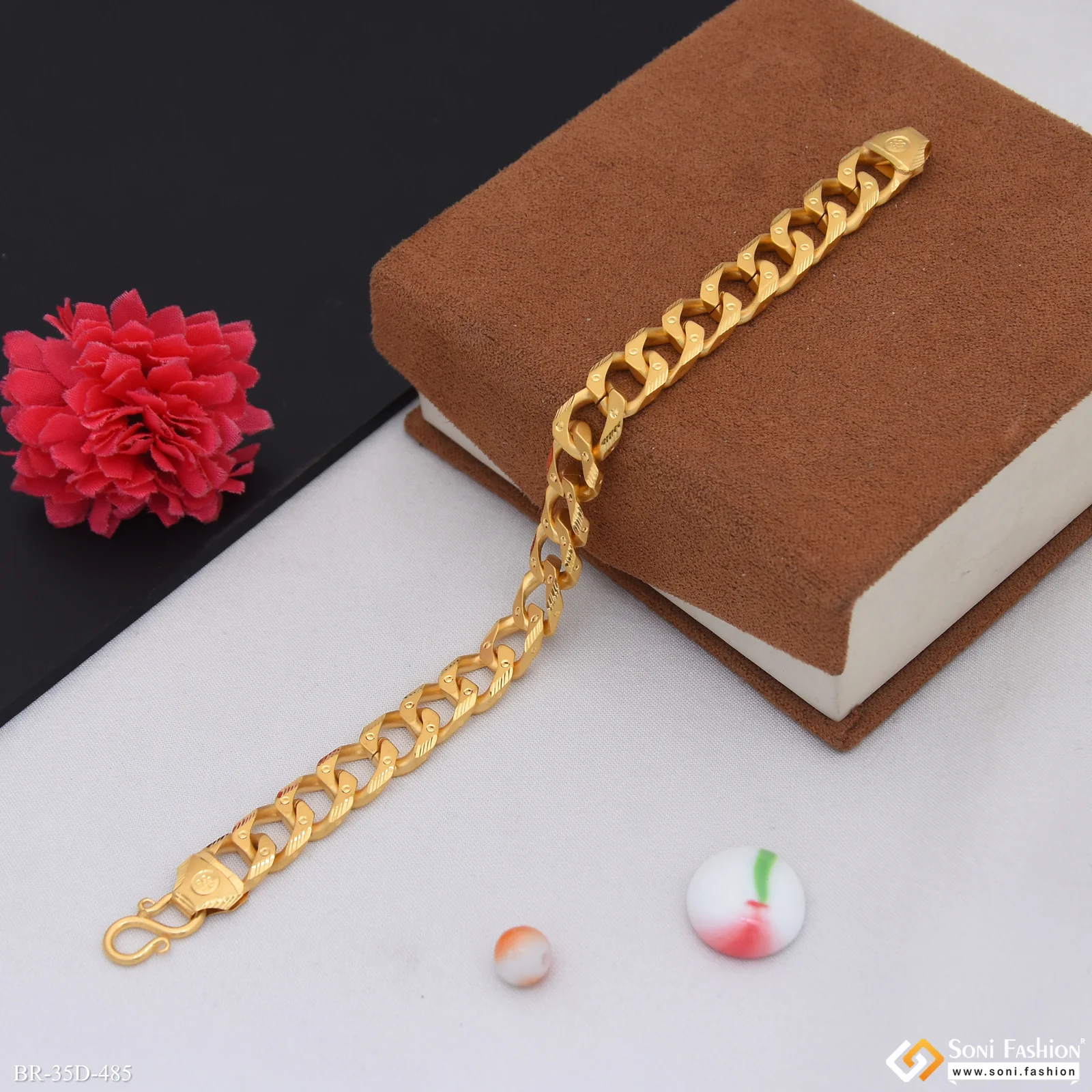 1 Gram Gold Plated Awesome Design Link Bracelet for Men - Style D485 - Image 3