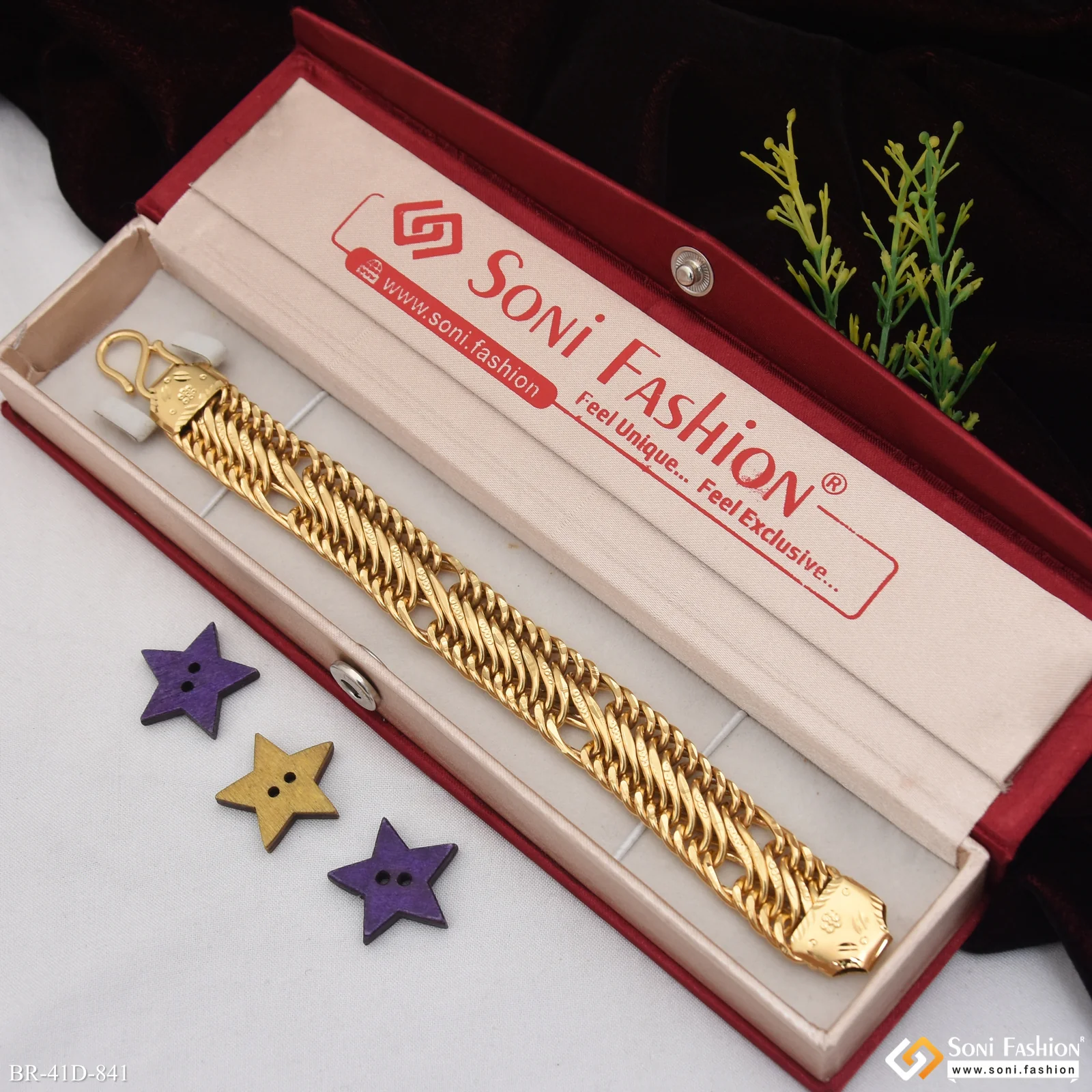 1 Gram Gold Plated Awesome Design Link Bracelet for Men - Style D841