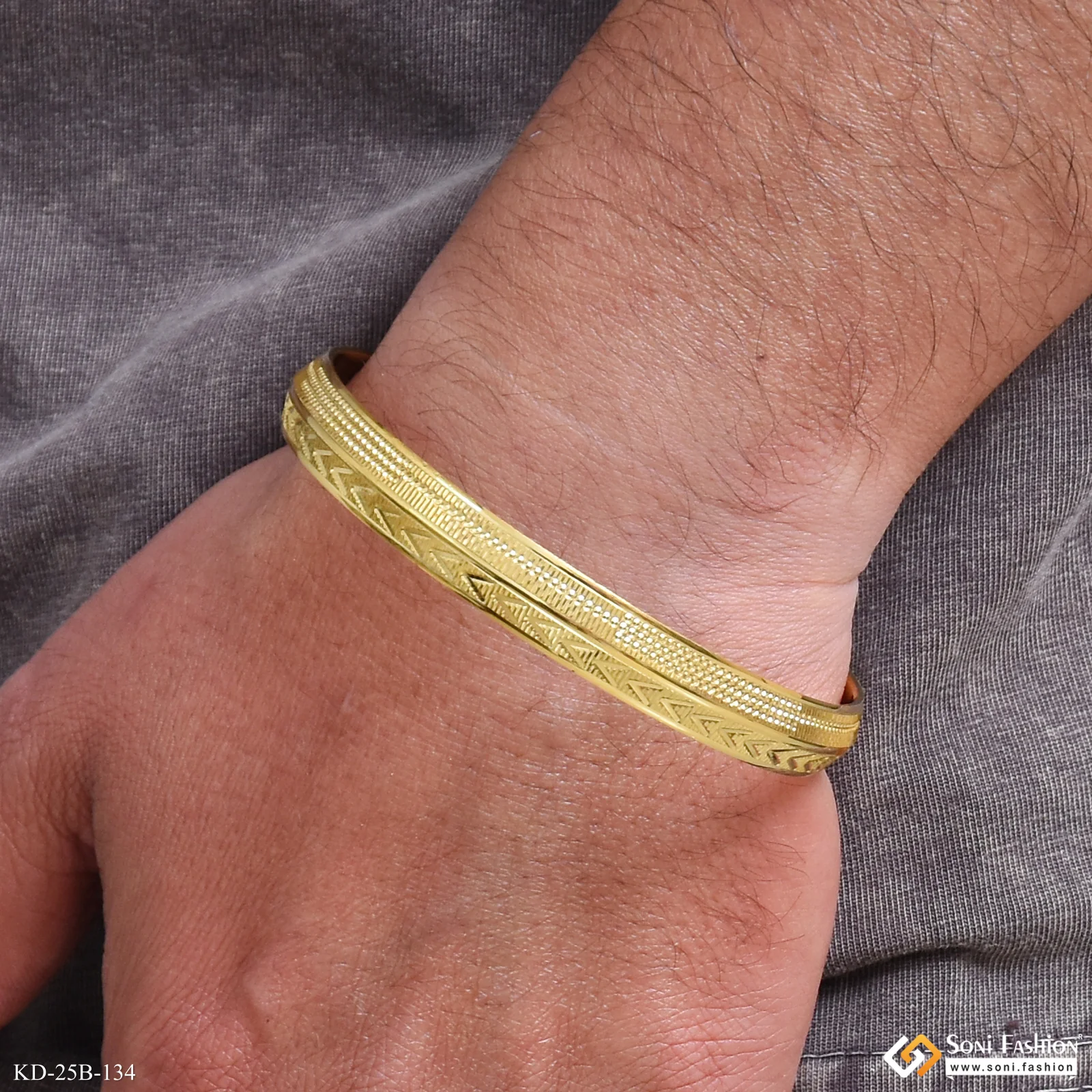 1 Gram Gold Plated Awesome Design Punjabi Kada for Men - Style B134