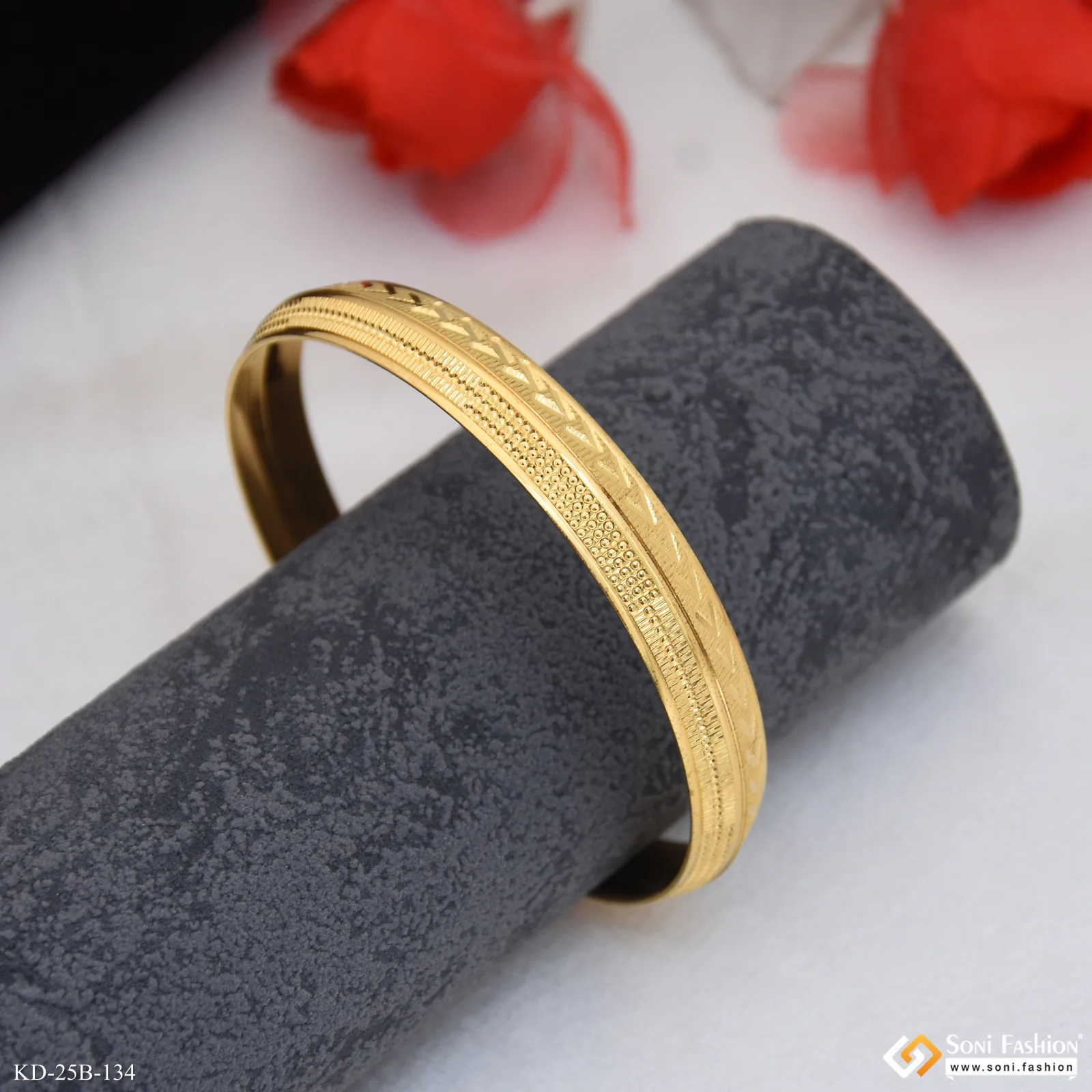 1 Gram Gold Plated Awesome Design Punjabi Kada for Men - Style B134 - Image 4