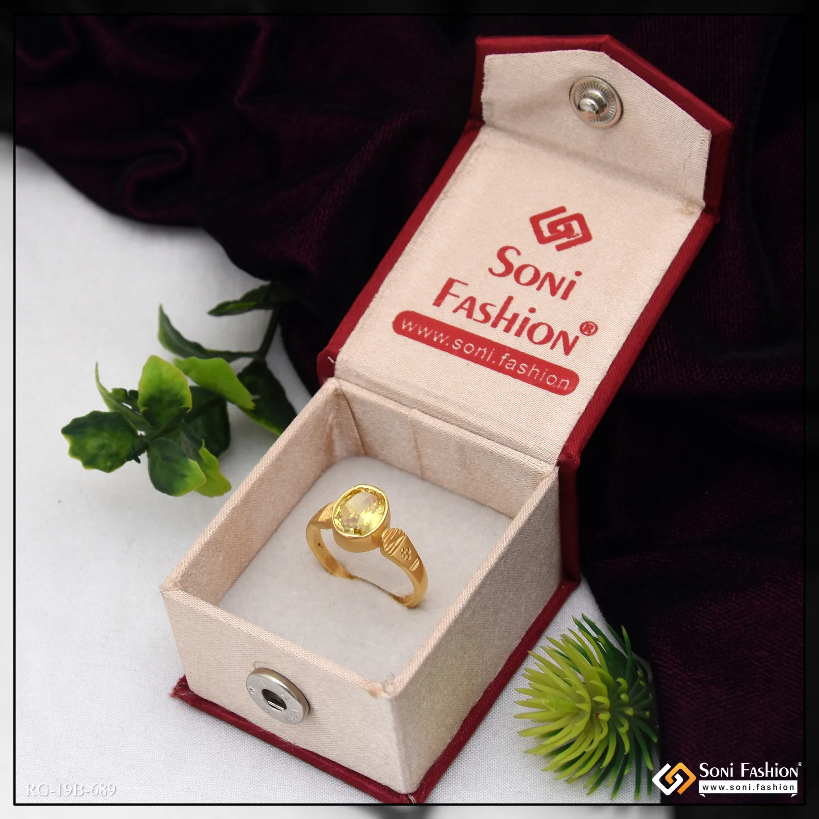 1 Gram Gold Plated Awesome Design Yellow Stone Ring for Men - Style B689 - Image 3