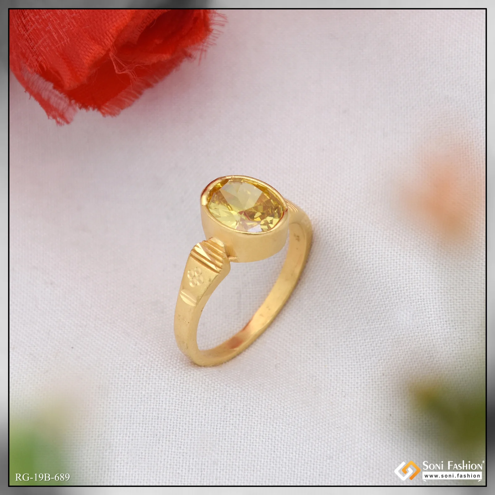 1 Gram Gold Plated Awesome Design Yellow Stone Ring for Men - Style B689 - Image 5
