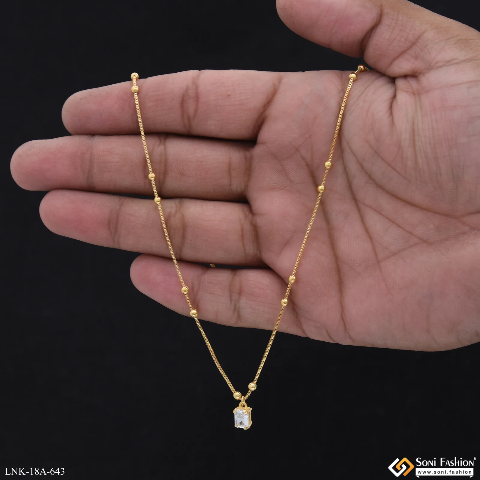 1 Gram Gold Plated Ball Chain With Diamond Pendant for Ladies - Style A643 - Image 2