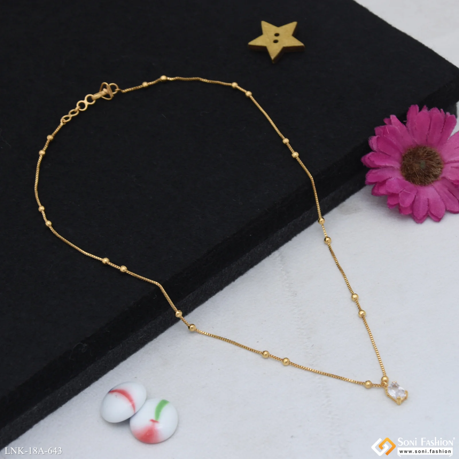 1 Gram Gold Plated Ball Chain With Diamond Pendant for Ladies - Style A643 - Image 3