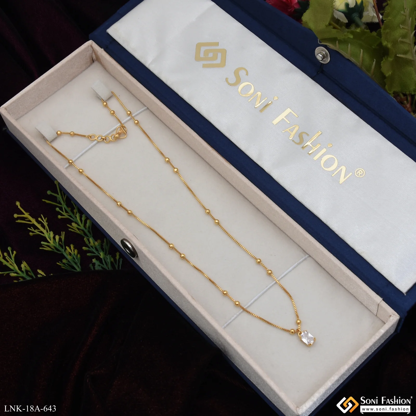 1 Gram Gold Plated Ball Chain With Diamond Pendant for Ladies - Style A643 - Image 4