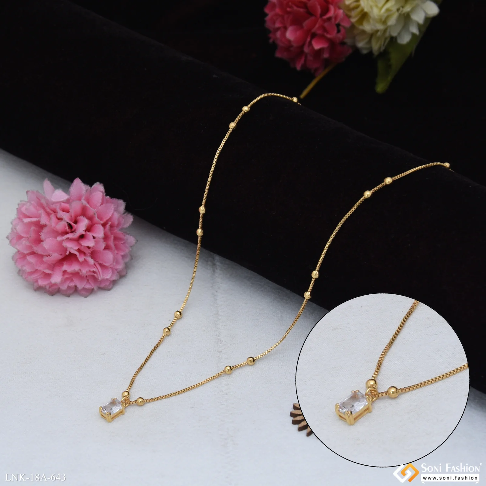 1 Gram Gold Plated Ball Chain With Diamond Pendant for Ladies - Style A643 - Image 6