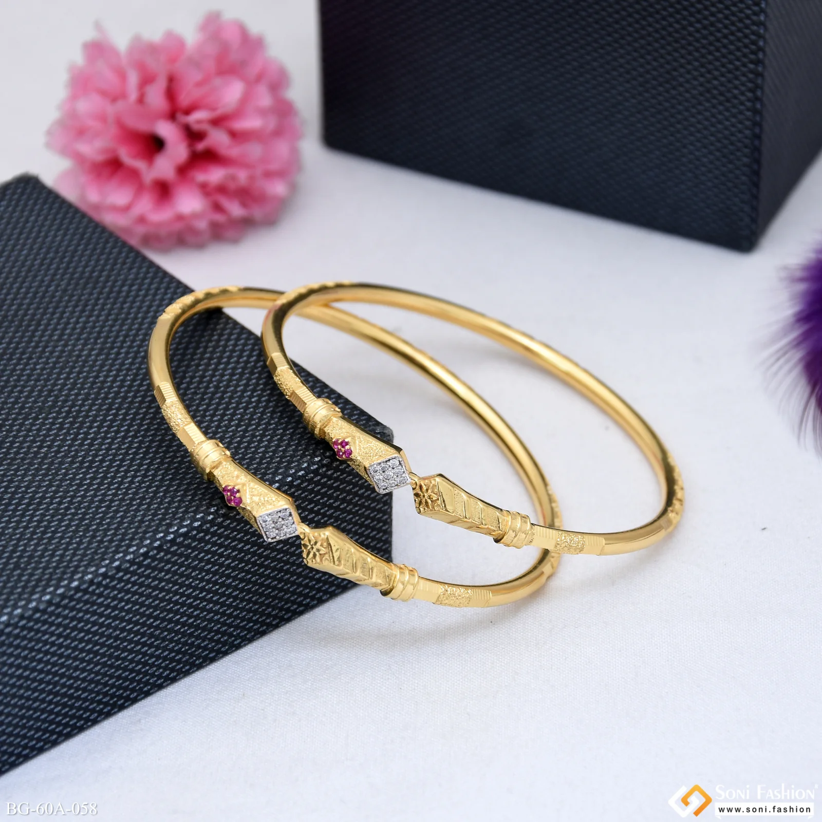 1 Gram Gold Plated Beautiful Design Bangles for Ladies - Style A058 - Image 3