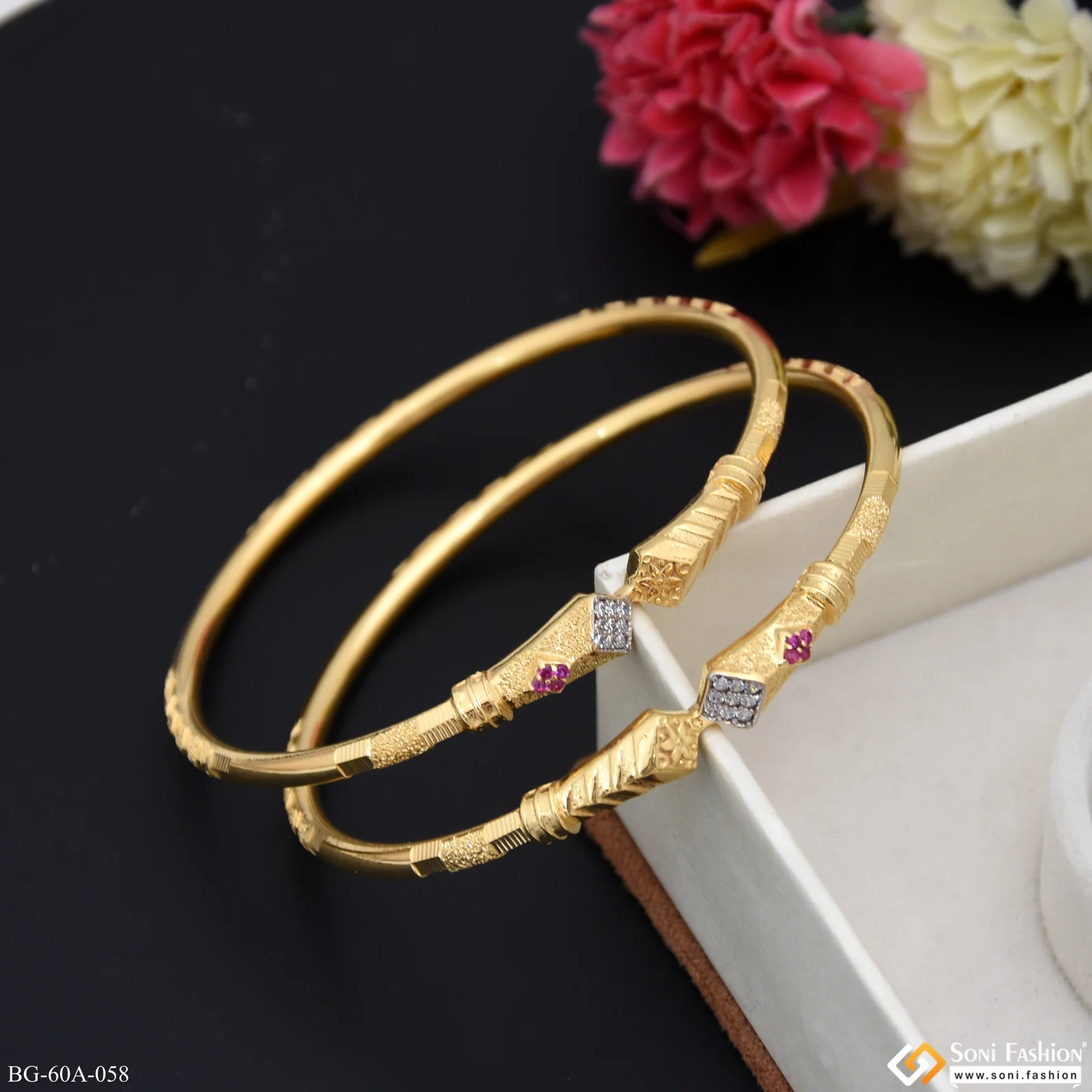 1 Gram Gold Plated Beautiful Design Bangles for Ladies - Style A058 - Image 5