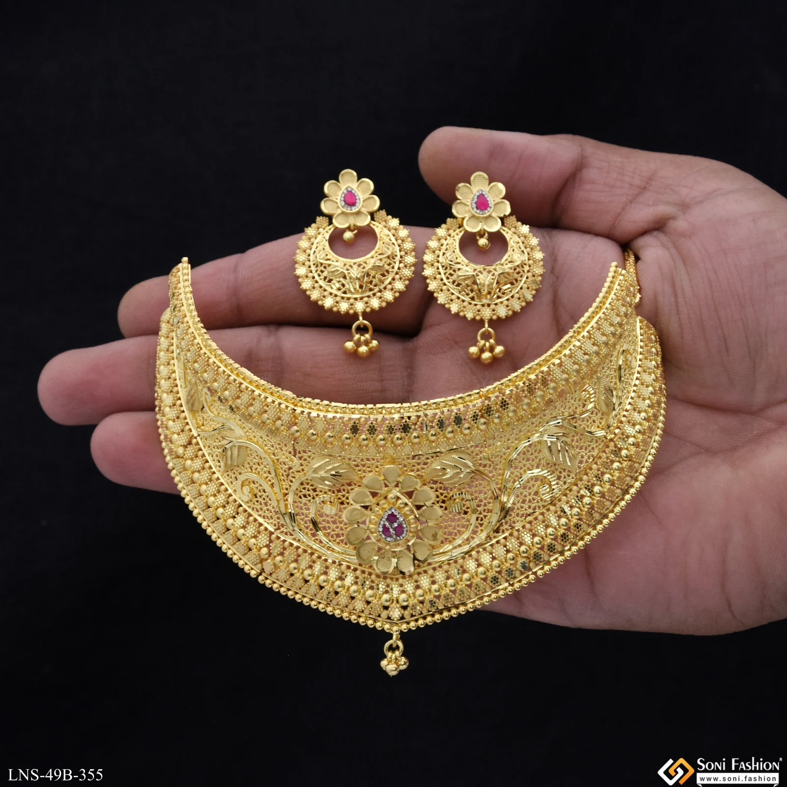 1 Gram Gold Plated Beautiful Design Choker Necklace Set for Women - Style B355 - Image 2