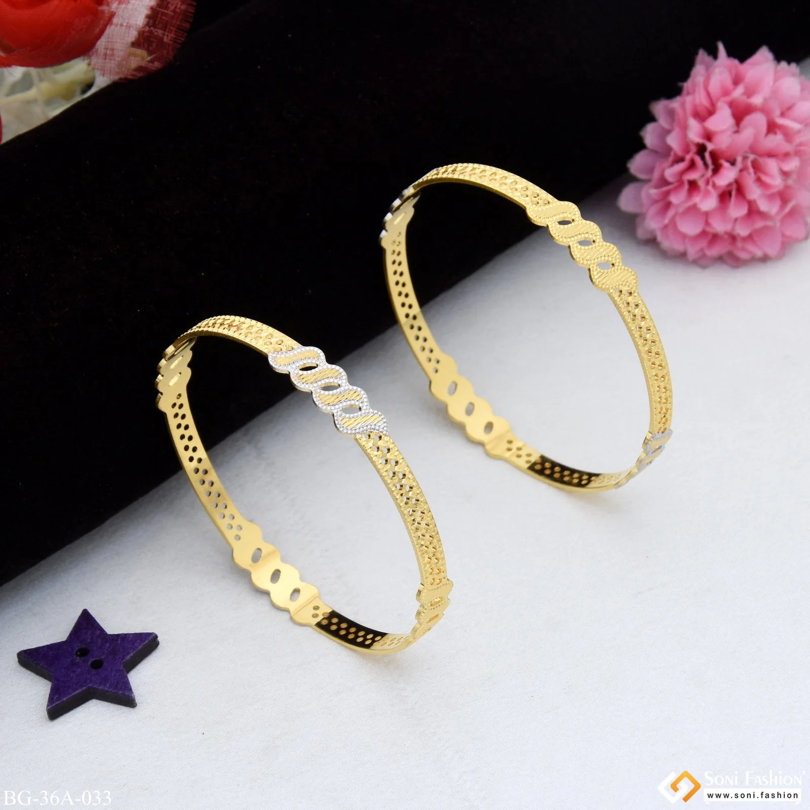 1 Gram Gold Plated Beautiful Design Fashionable Bangles for Lady - Style A033 - Image 3