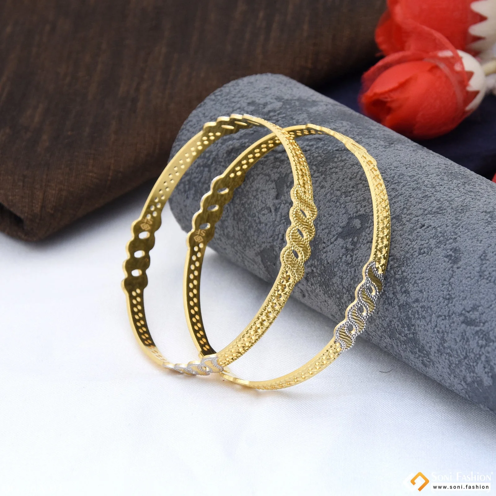 1 Gram Gold Plated Beautiful Design Fashionable Bangles for Lady - Style A033 - Image 4