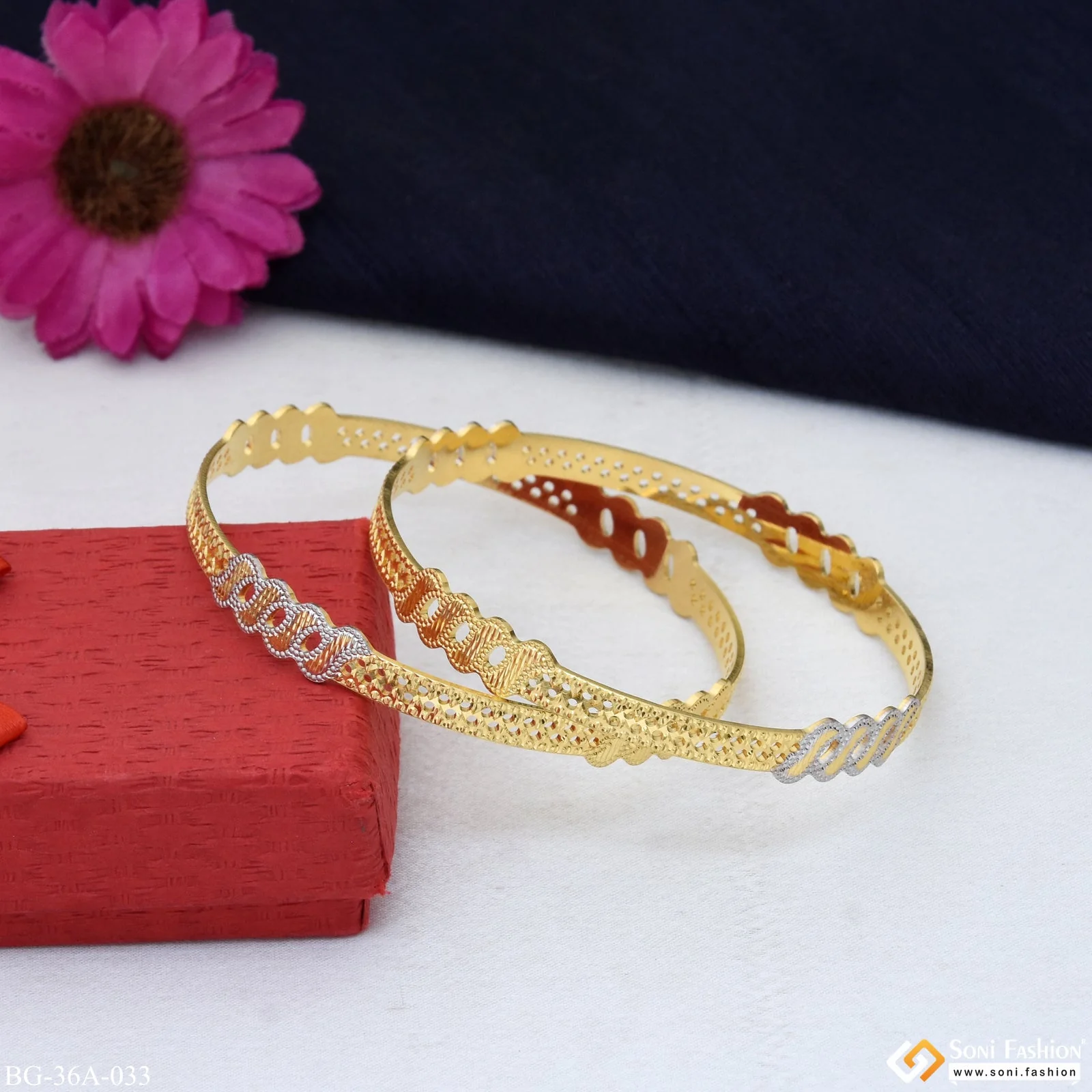 1 Gram Gold Plated Beautiful Design Fashionable Bangles for Lady - Style A033 - Image 5